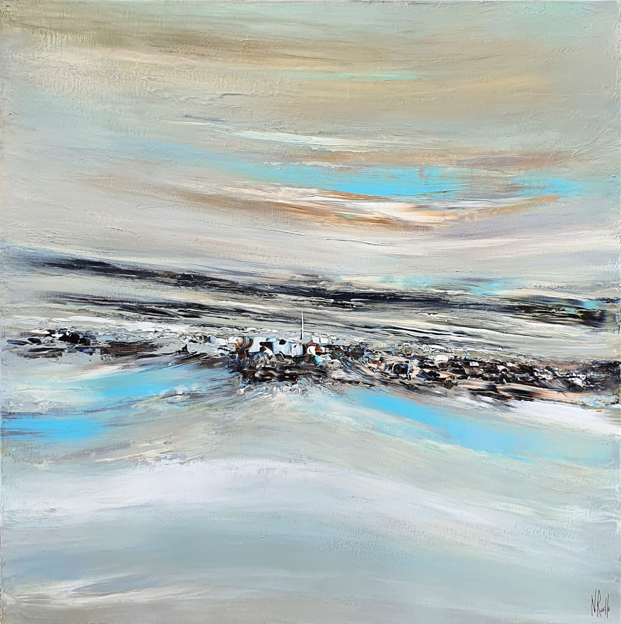 Peinture abstraite grand format EXIL – RUELLE NICOLAS – 100 × 100 cm