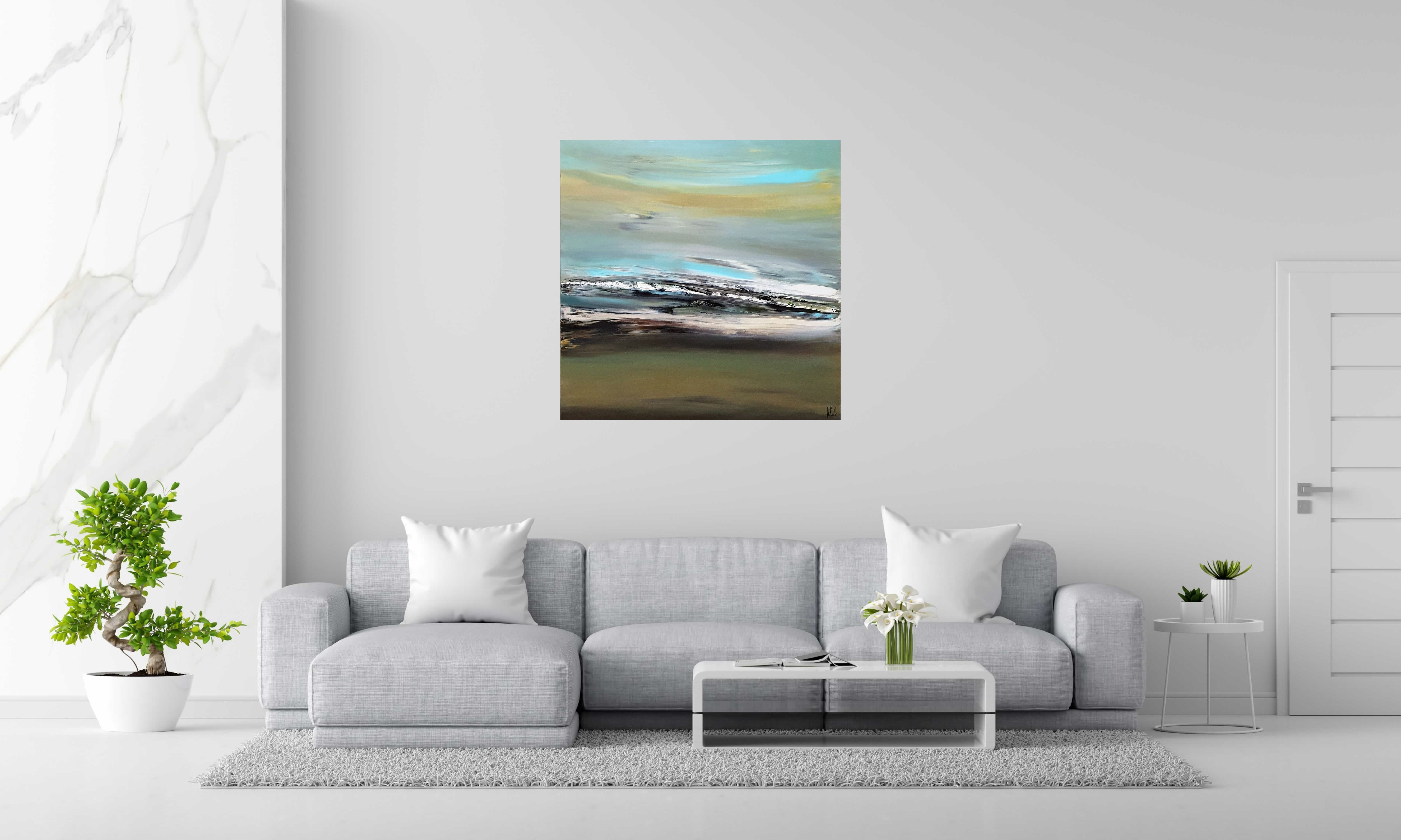 Peinture L'ESPRIT NOMADE de RUELLE NICOLAS dans un intérieur – 100 × 100 cm