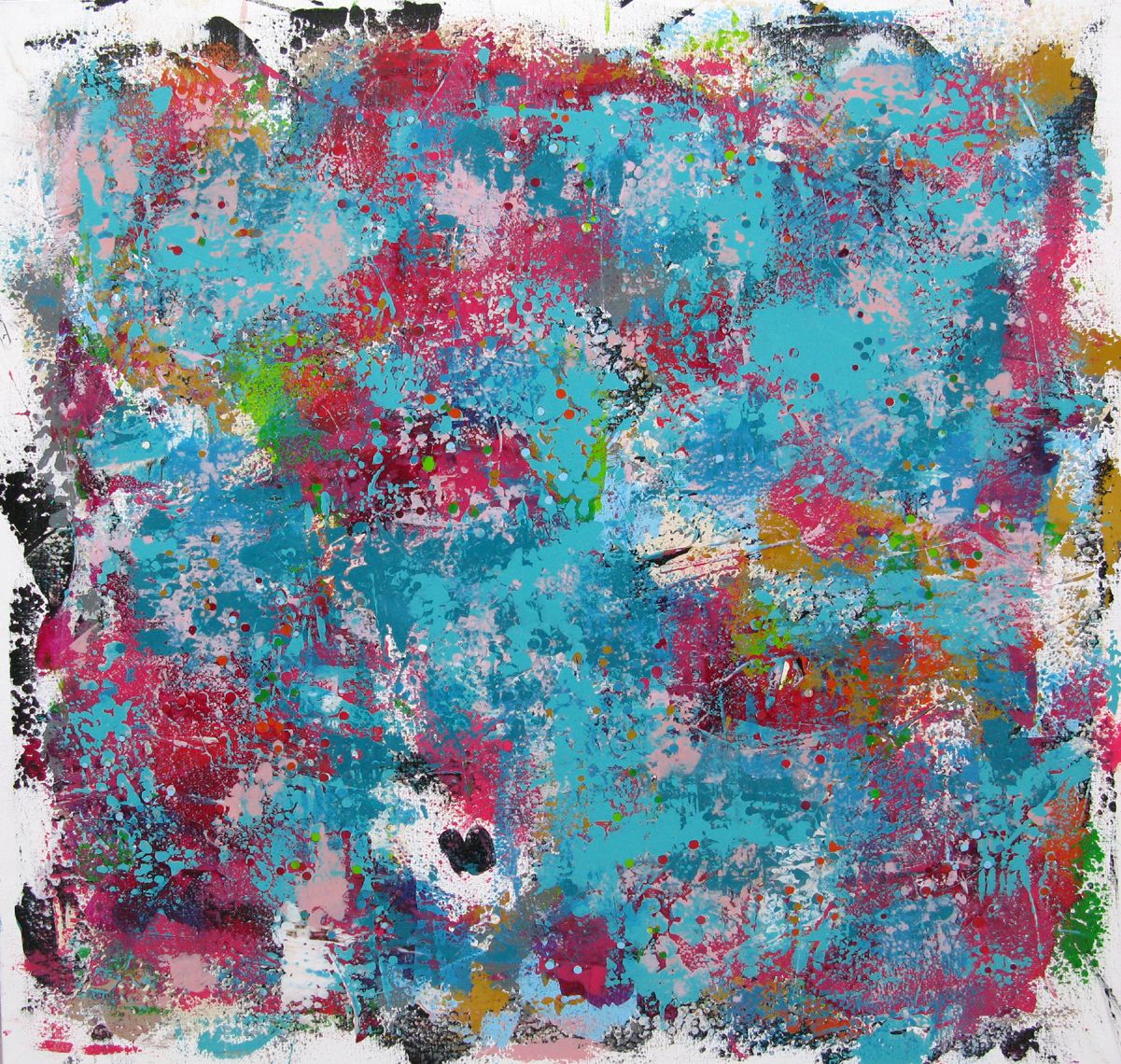 Peinture abstraite grande taille Rêverie tropézienne - Les salins – CELINE WEBER – 150 × 150 cm