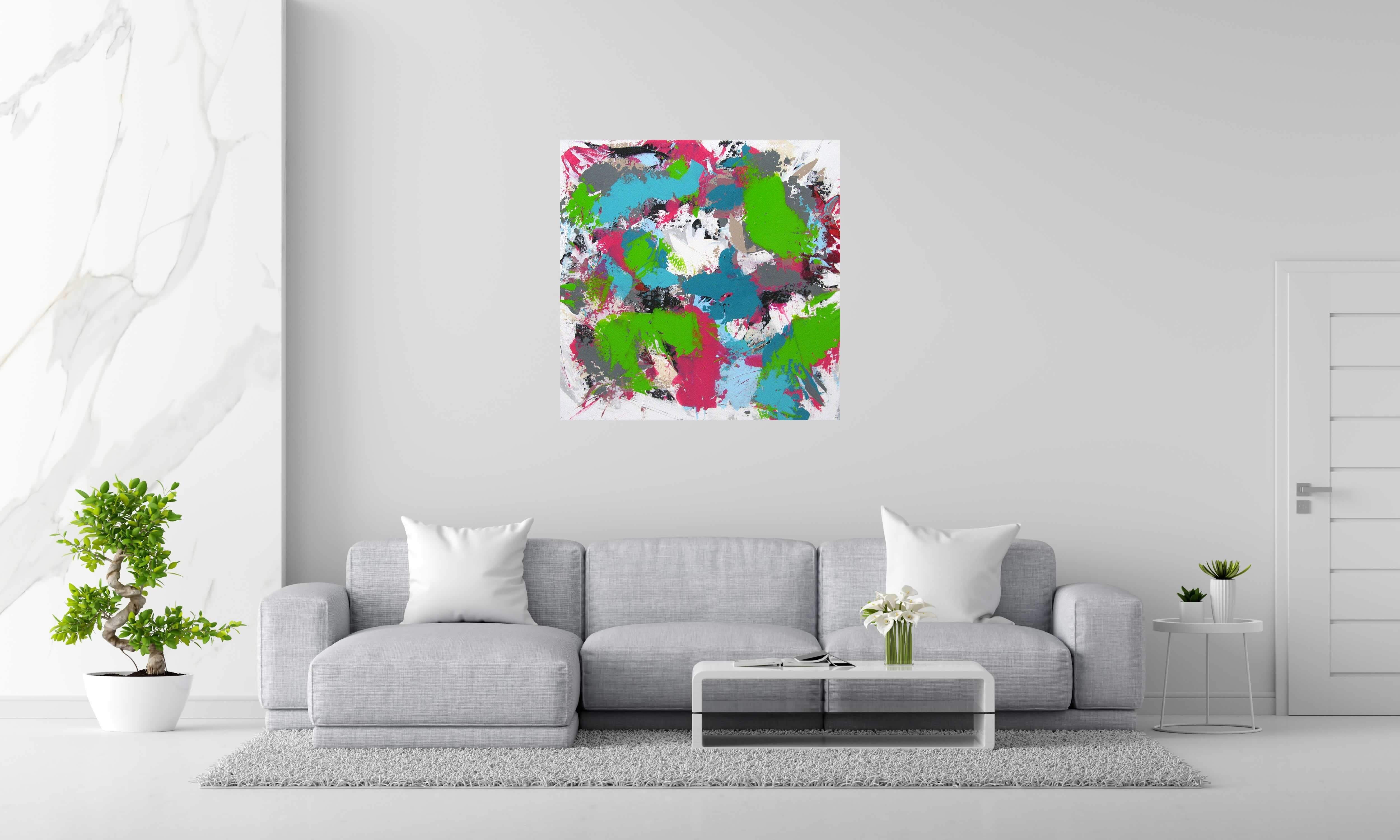 Peinture SPLASH de CELINE WEBER dans un intérieur – 100 × 100 cm