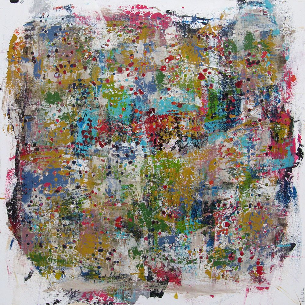 Peinture abstraite grande taille STONE PERIDOT – CELINE WEBER – 100 × 100 cm
