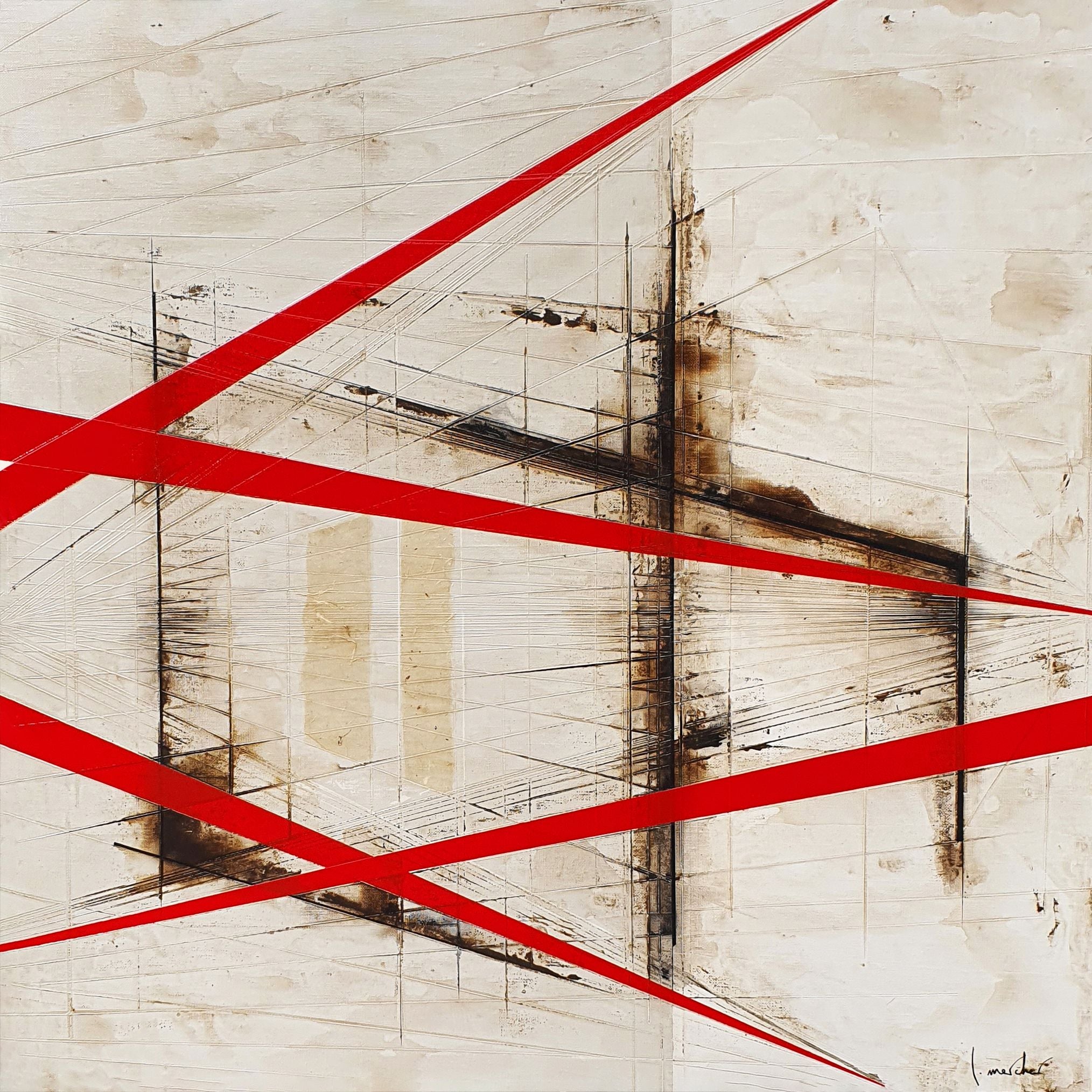 Peinture abstraite grande taille RAYS – LUDOVIC MERCHER – 80 × 80 cm