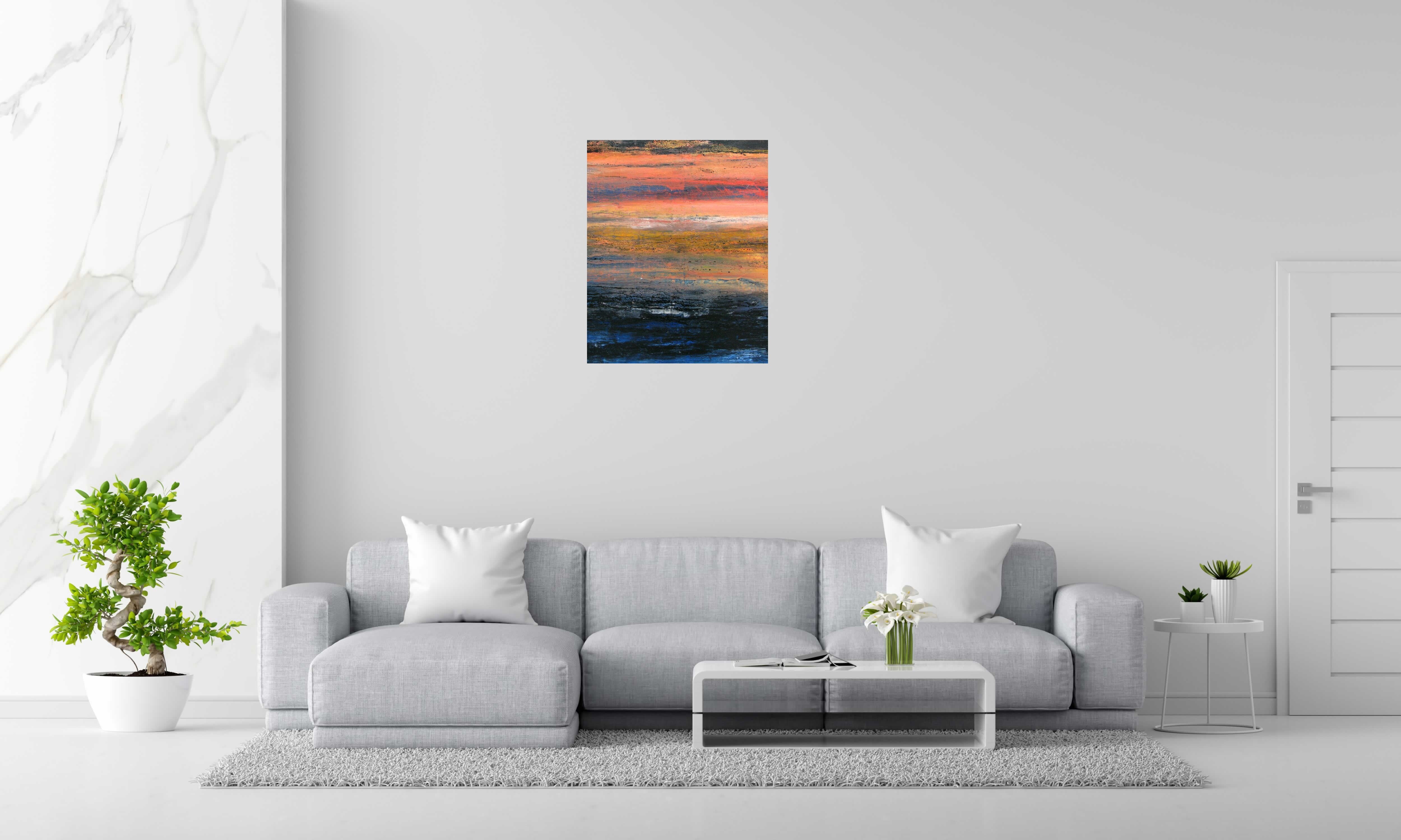 Peinture Nuit orange de PASCALE JACQUEMOND dans un intérieur – 81 × 100 cm