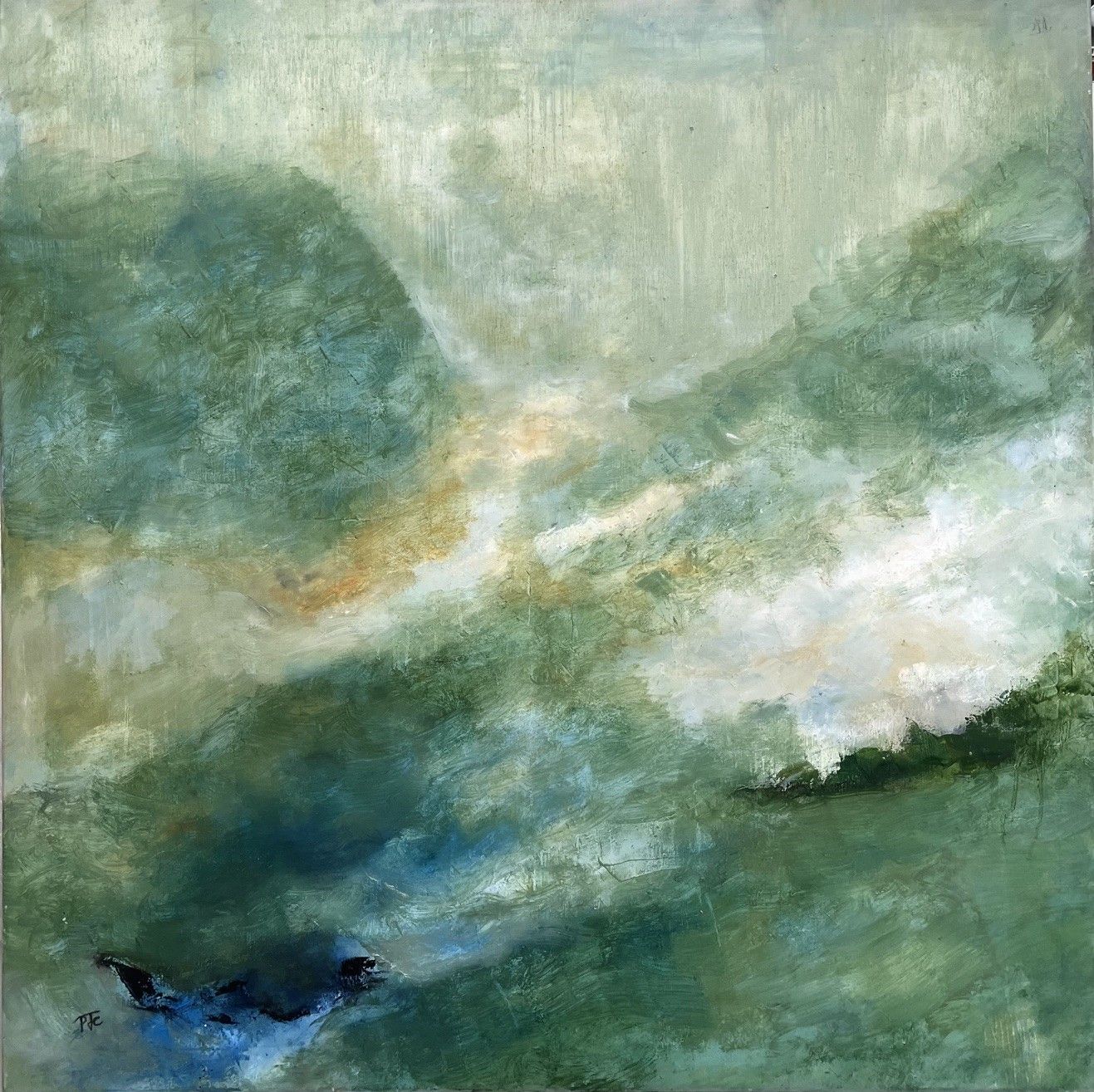 Peinture abstraite grande taille Verts – PASCALE JACQUEMOND – 100 × 100 cm