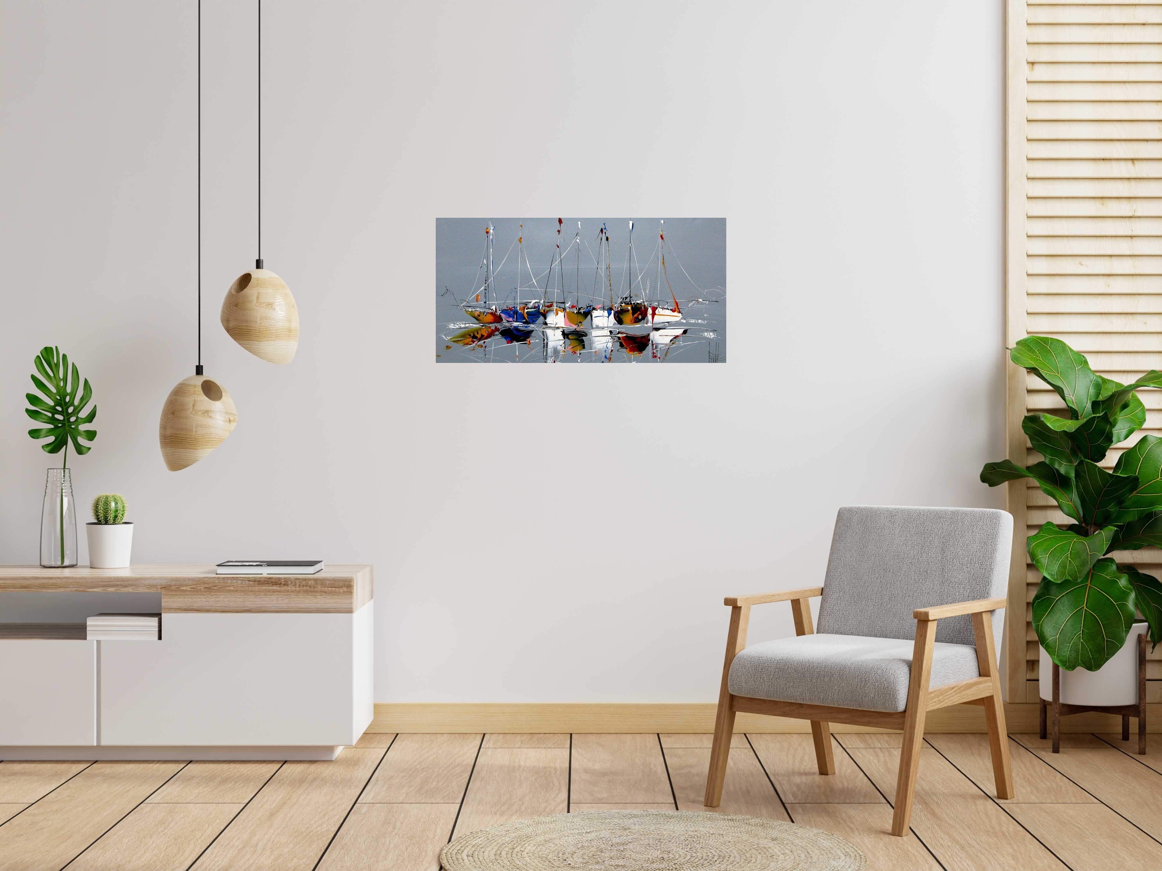 Peinture MARINE ABSTRAITE 2024-50 de F. BOUTET dans un intérieur – 100 × 50 cm