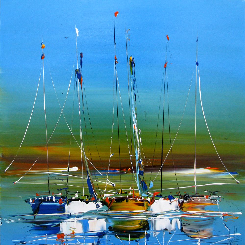 Peinture abstraite moyen format MARINE ABSTRAITE 89 – F. BOUTET – 60 × 60 cm