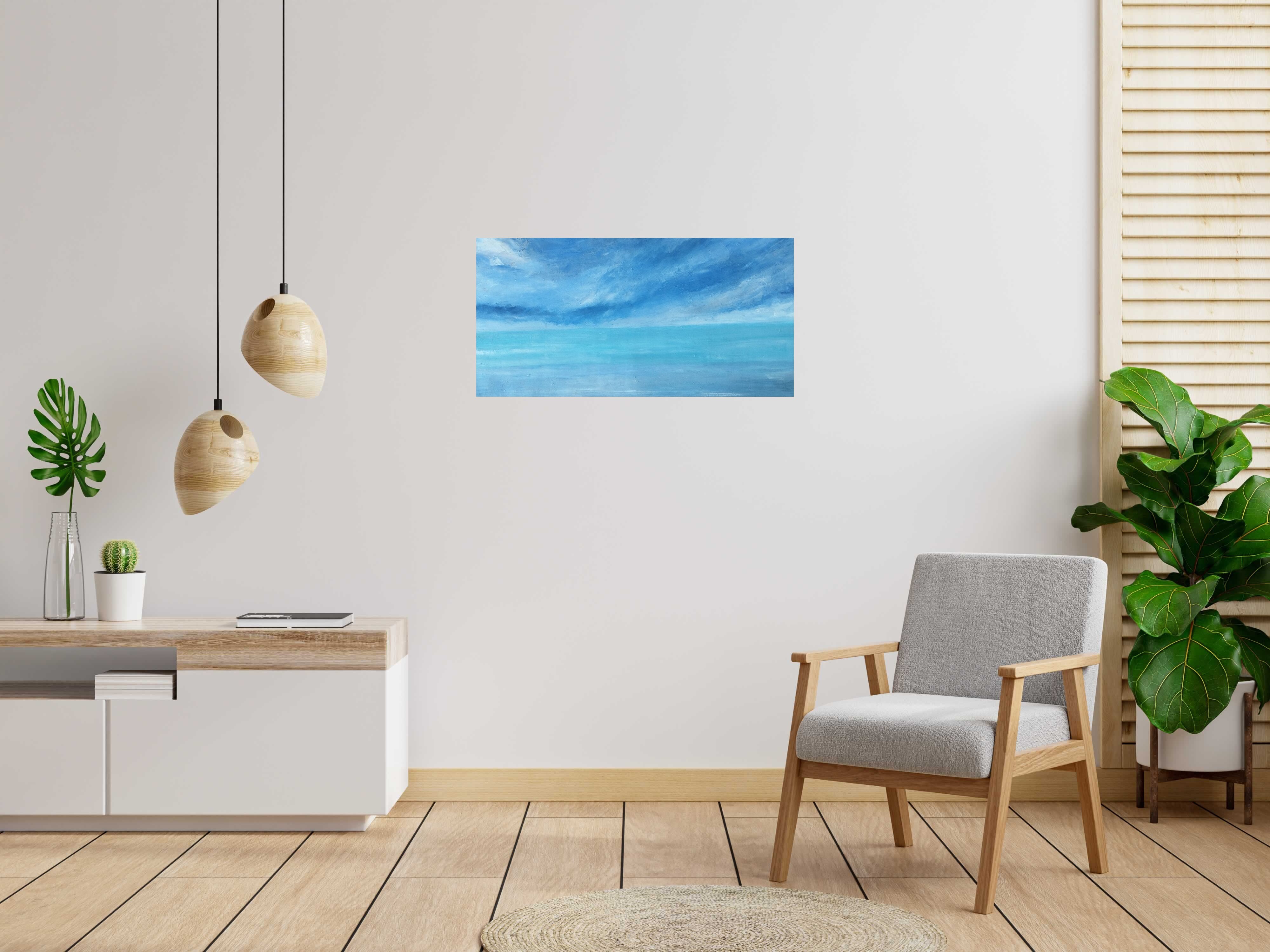 Peinture Bleu gris de PASCALE JACQUEMOND dans un intérieur – 100 × 50 cm