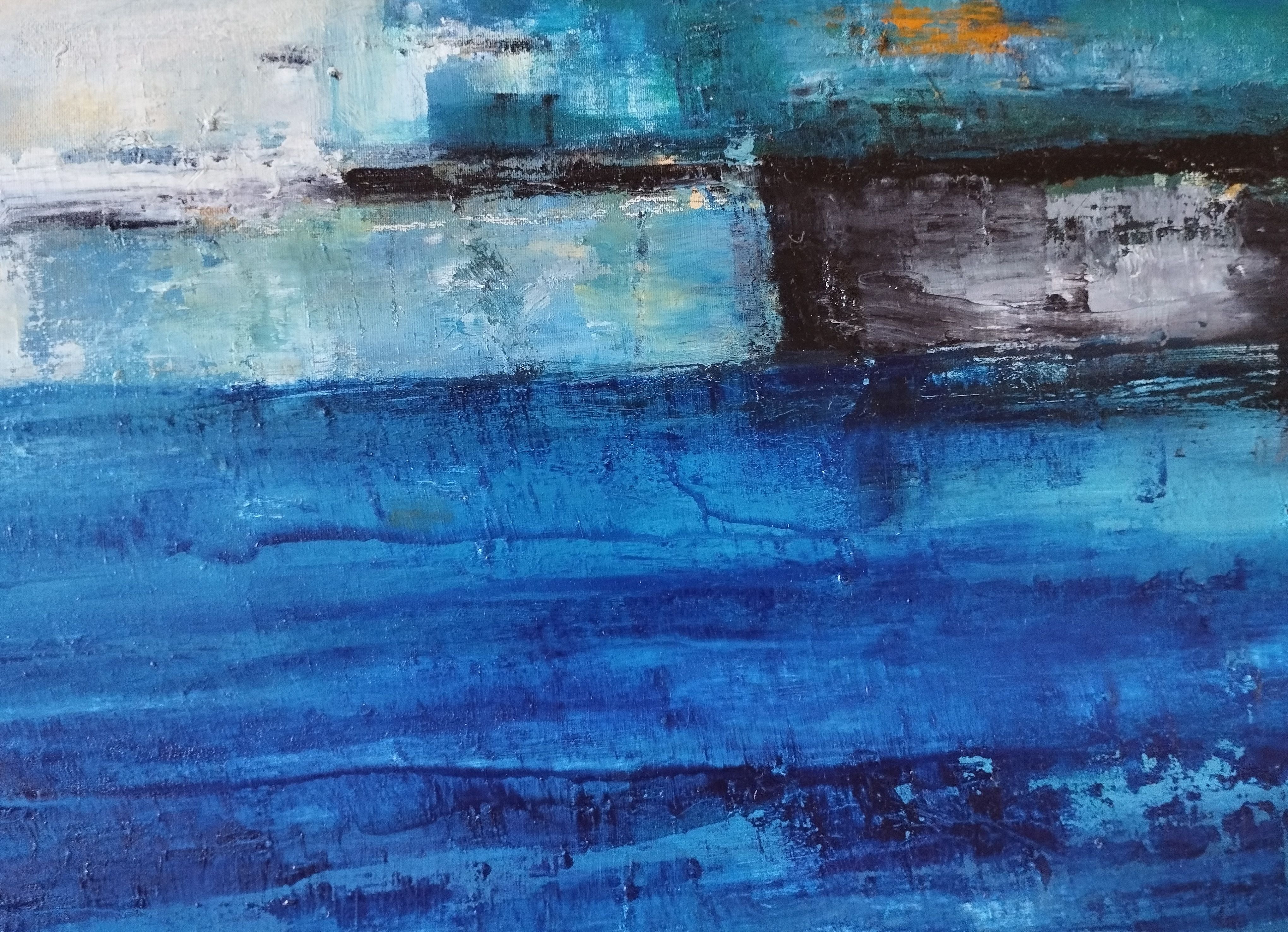 Peinture abstraite moyen format La seine – PASCALE JACQUEMOND – 70 × 32 cm