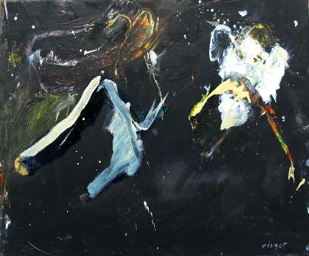 Peinture abstraite petit format jaune et noir SANS TITRE – RINGER HERVE – 46 × 38 cm