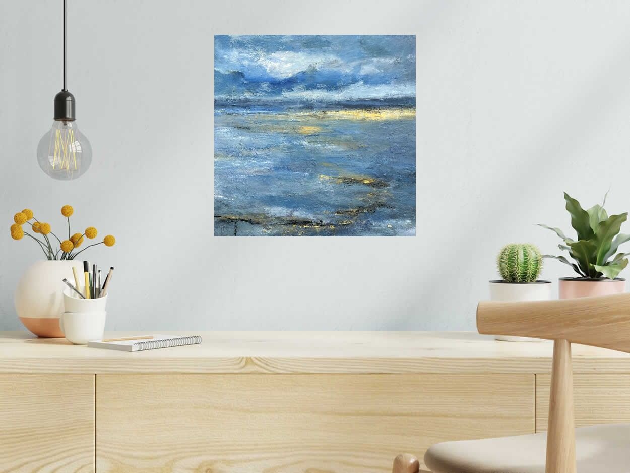 Peinture Bords de mer de PASCALE JACQUEMOND dans un intérieur – 40 × 40 cm