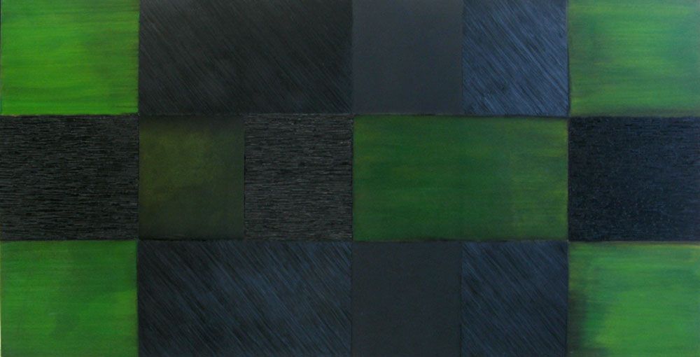 Peinture abstraite très grand format noir et vert PEINTURE 06-2023-54 – ALAIN BECANNE – 100 × 200 cm