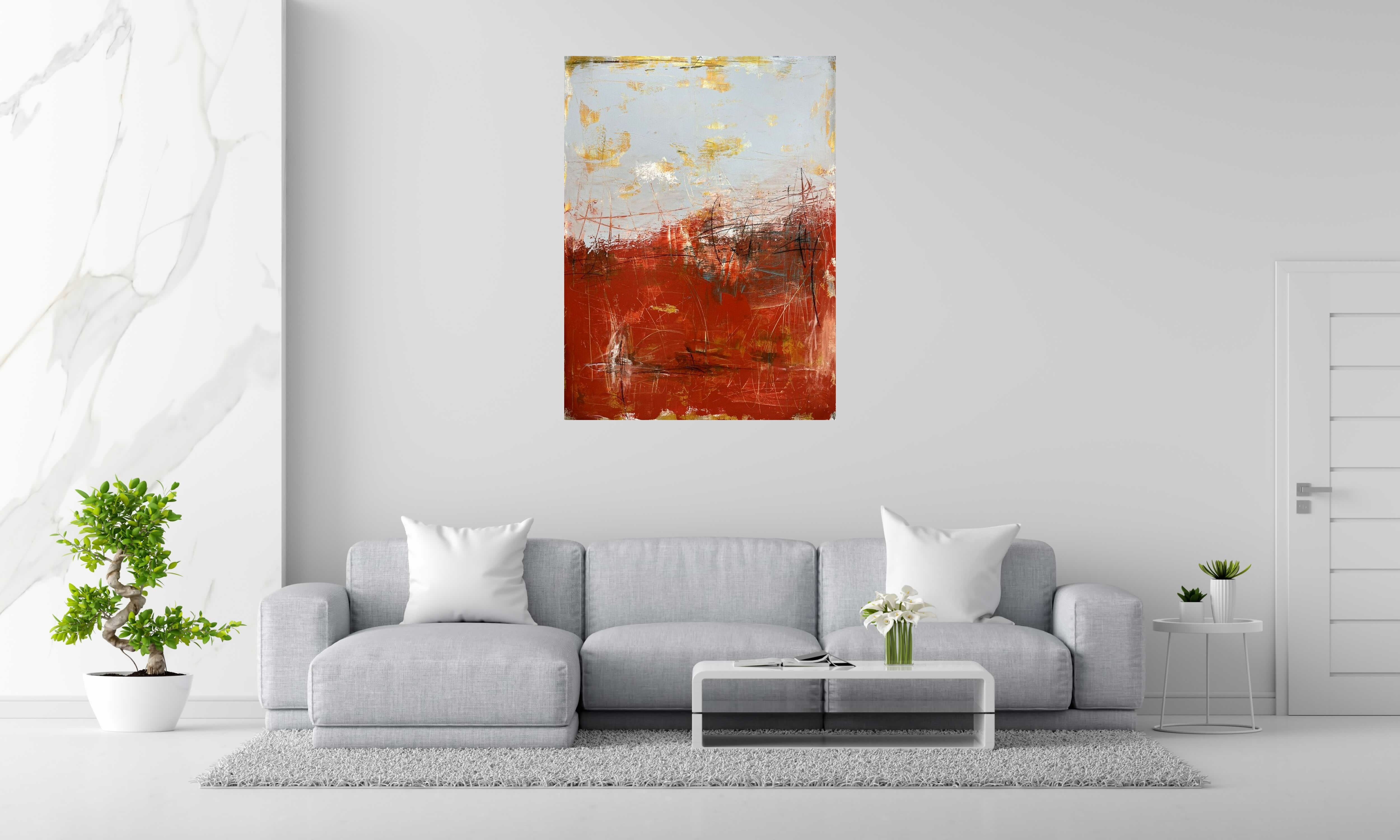 Peinture Sans-titre Rouge de TANIA CARRARA dans un intérieur – 97 × 130 cm