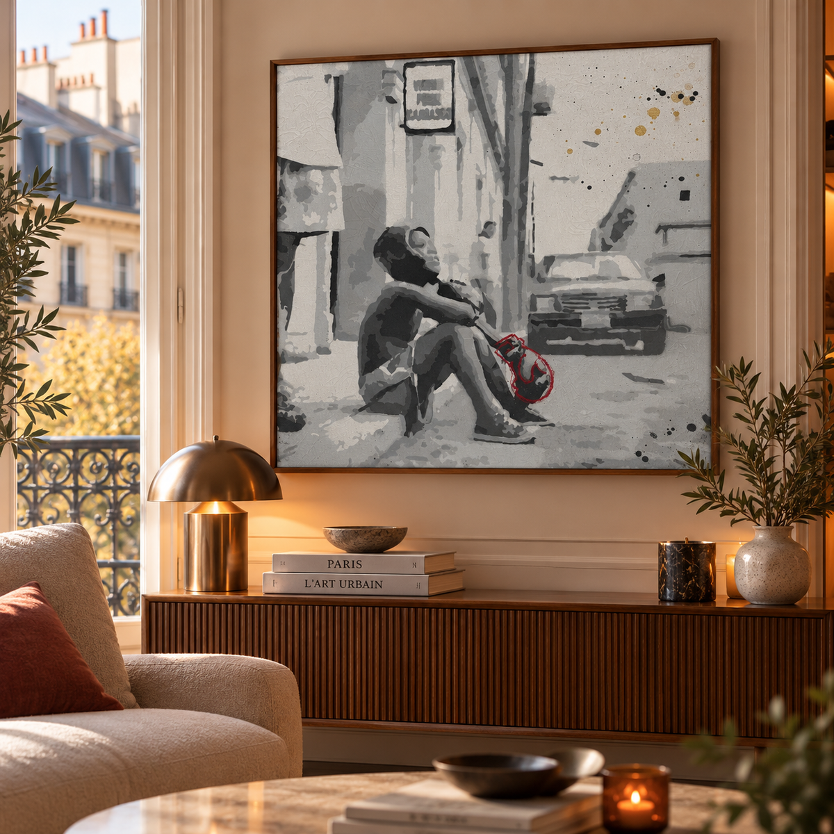 Peinture Boxeur trottoir de MISS FUCK dans un intérieur – 80 × 80 cm