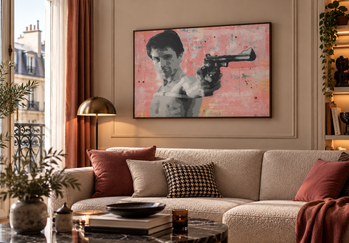 Peinture Taxi Driver de MISS FUCK dans un intérieur – 116 × 81 cm