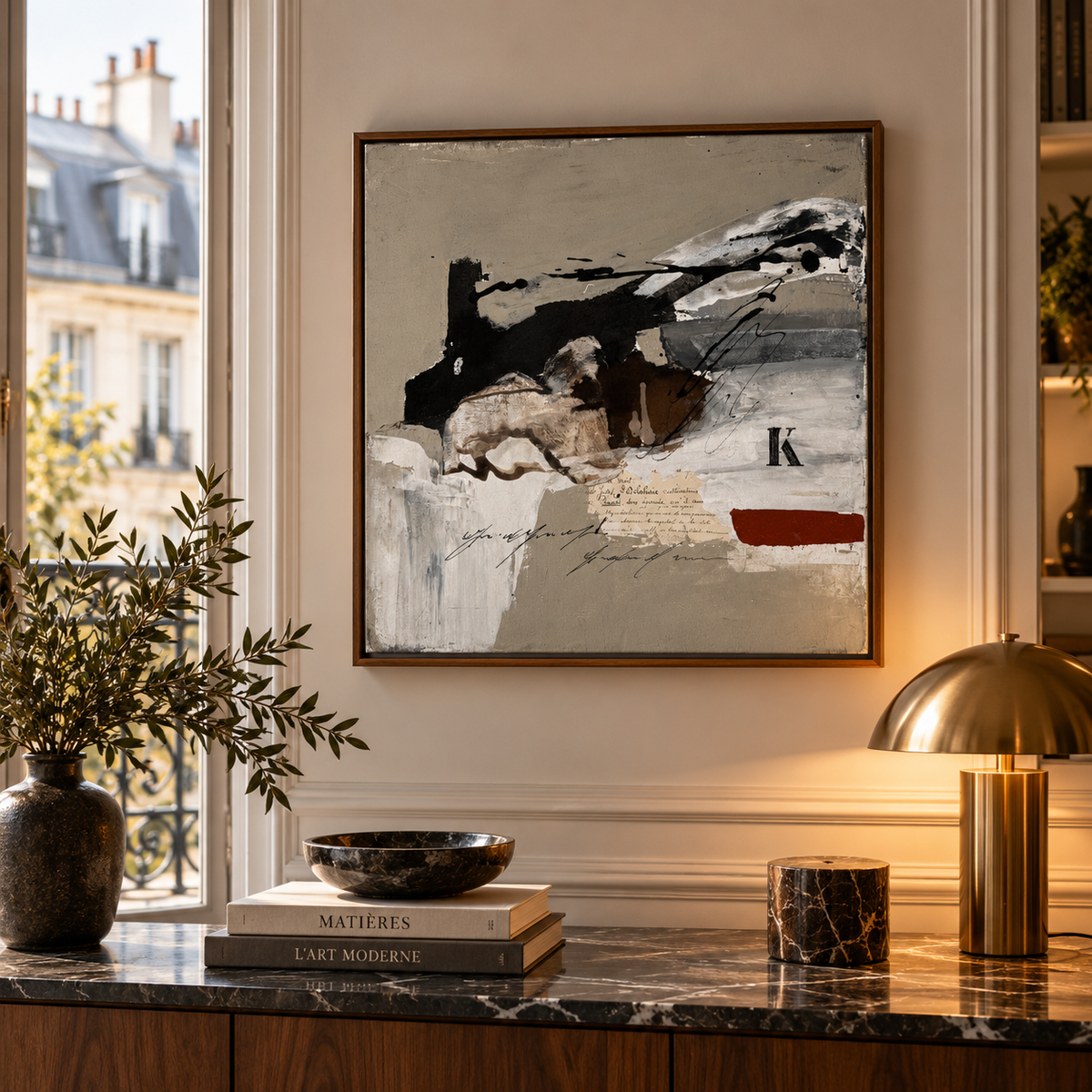 Peinture Sans-titre de MICHELLE BOISSONOT dans un intérieur – 40 × 40 cm