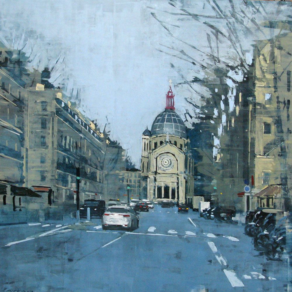Peinture figurative format xxl BOULEVARD MALESHERBES BLUETE – ADRIEN FAVEAU – 100 × 100 cm
