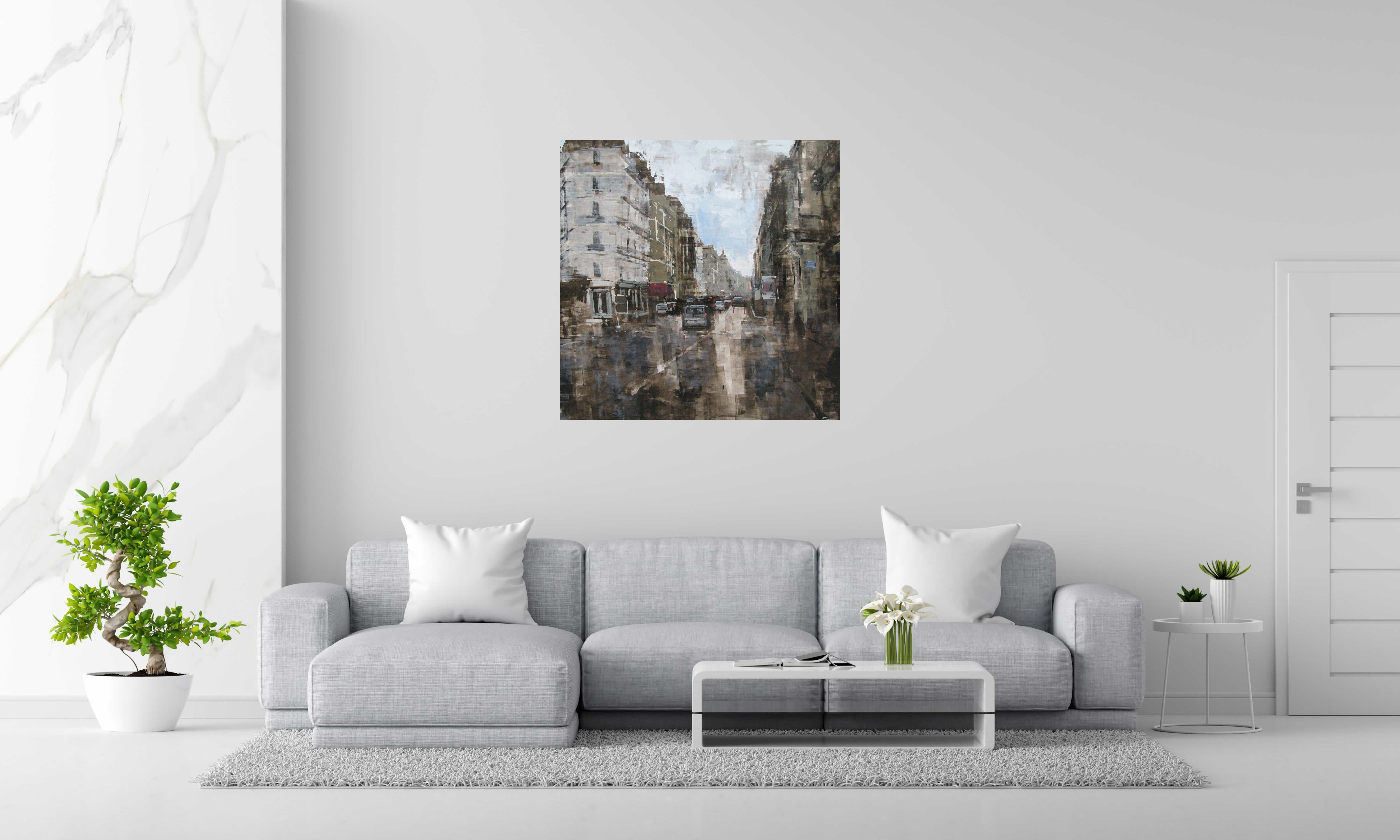 Peinture Matinée Parisienne de ADRIEN FAVEAU dans un intérieur – 100 × 100 cm