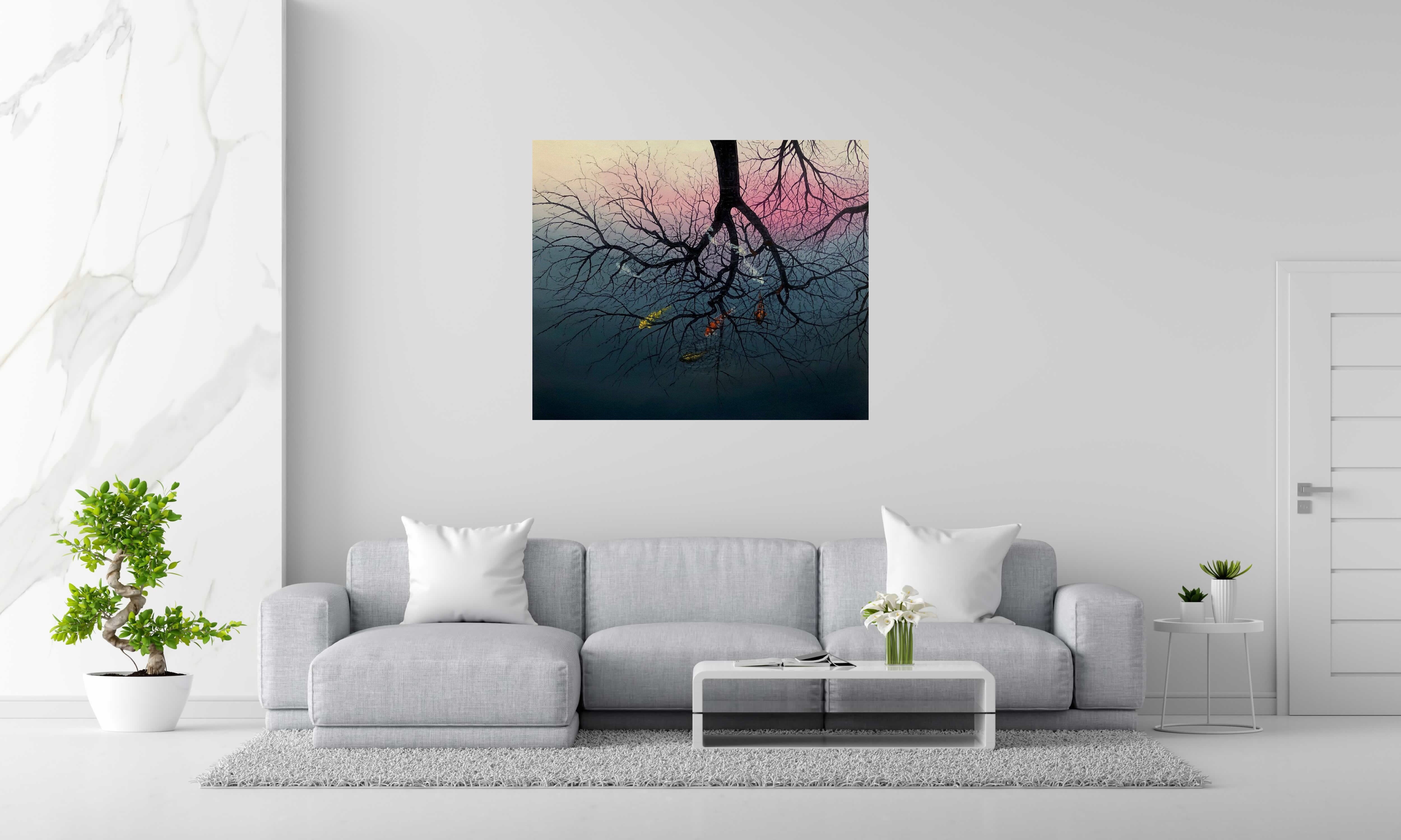 Peinture Le Vieux Pommier de ELISE BARAT dans un intérieur – 120 × 100 cm