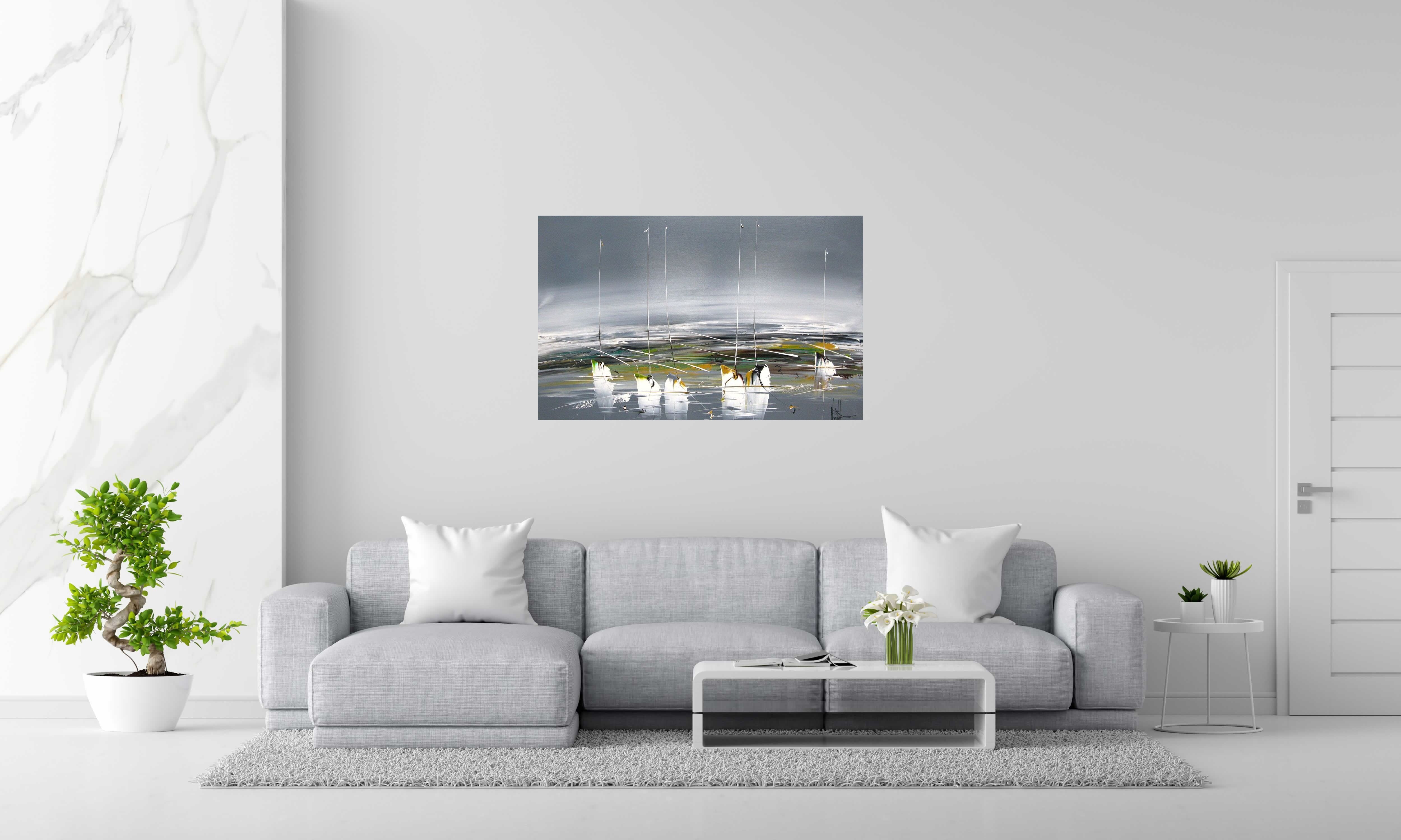 Peinture MARINE ABSTRAITE 18 de F. BOUTET dans un intérieur – 73 × 116 cm