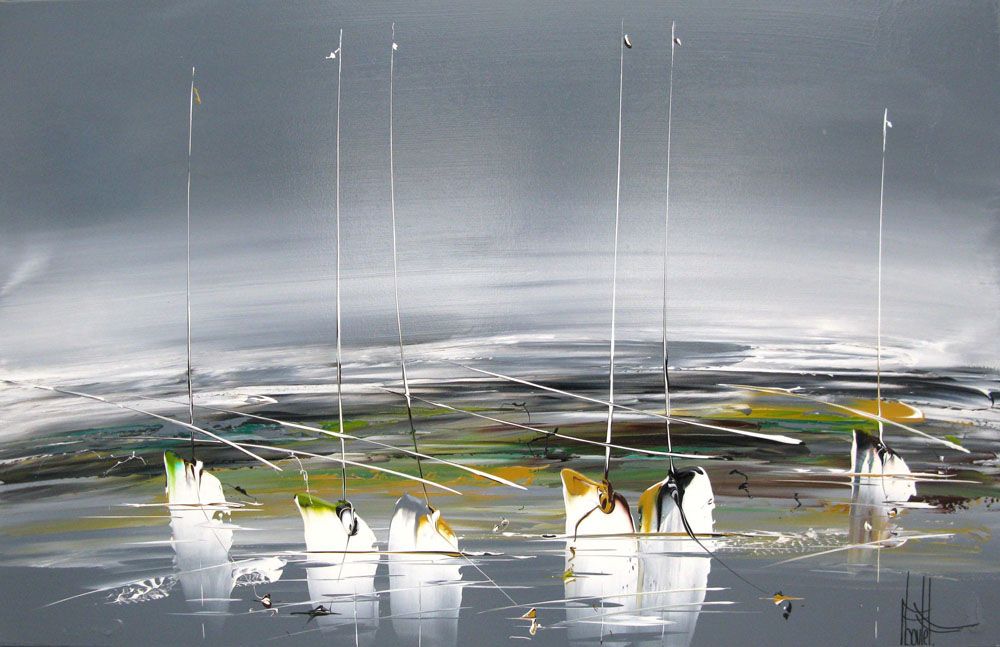Peinture figurative format xxl gris MARINE ABSTRAITE 18 – F. BOUTET – 73 × 116 cm