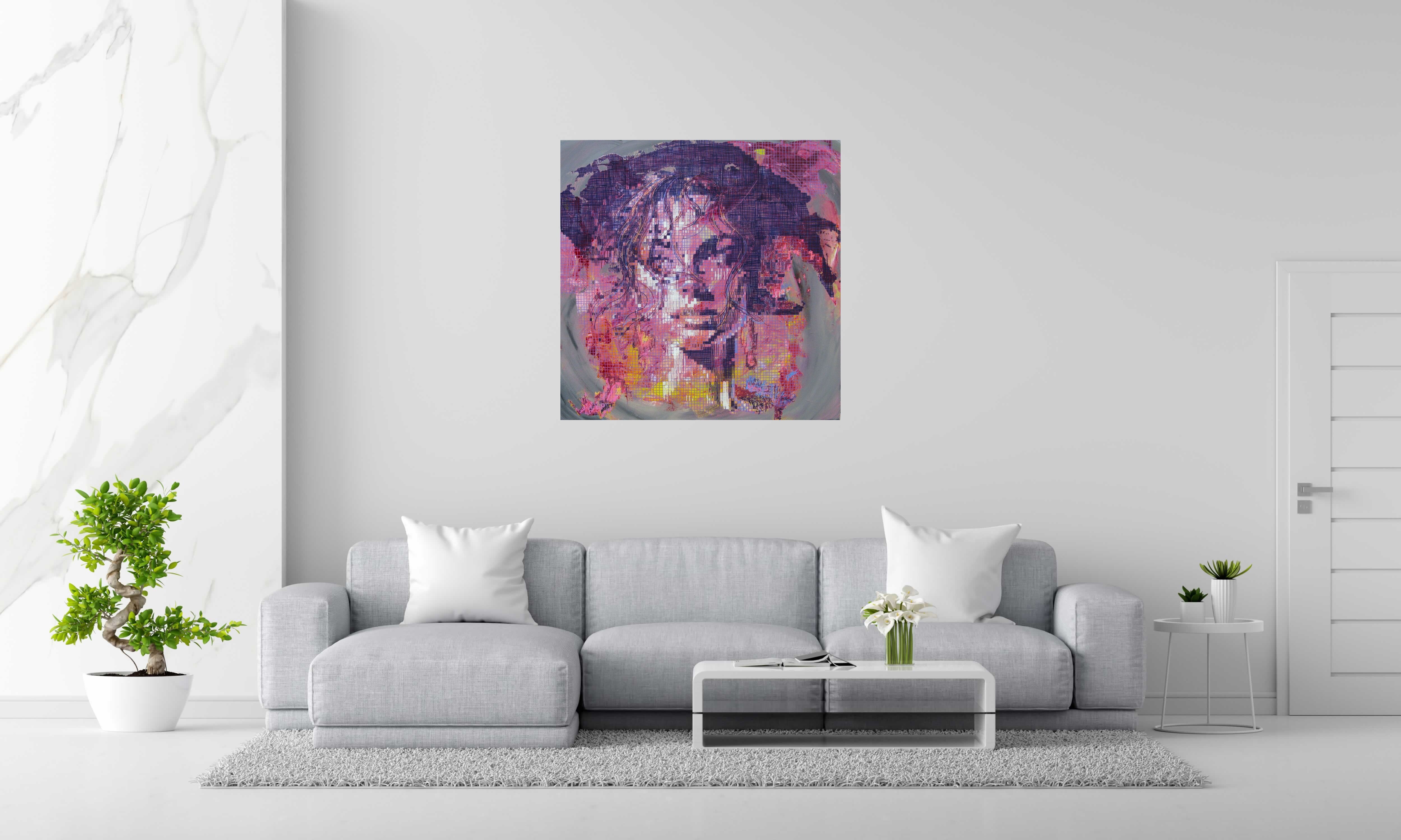 Peinture REAPPROPRIATION HUMAINE TANGO de NICOLAS JESBAC dans un intérieur – 100 × 100 cm
