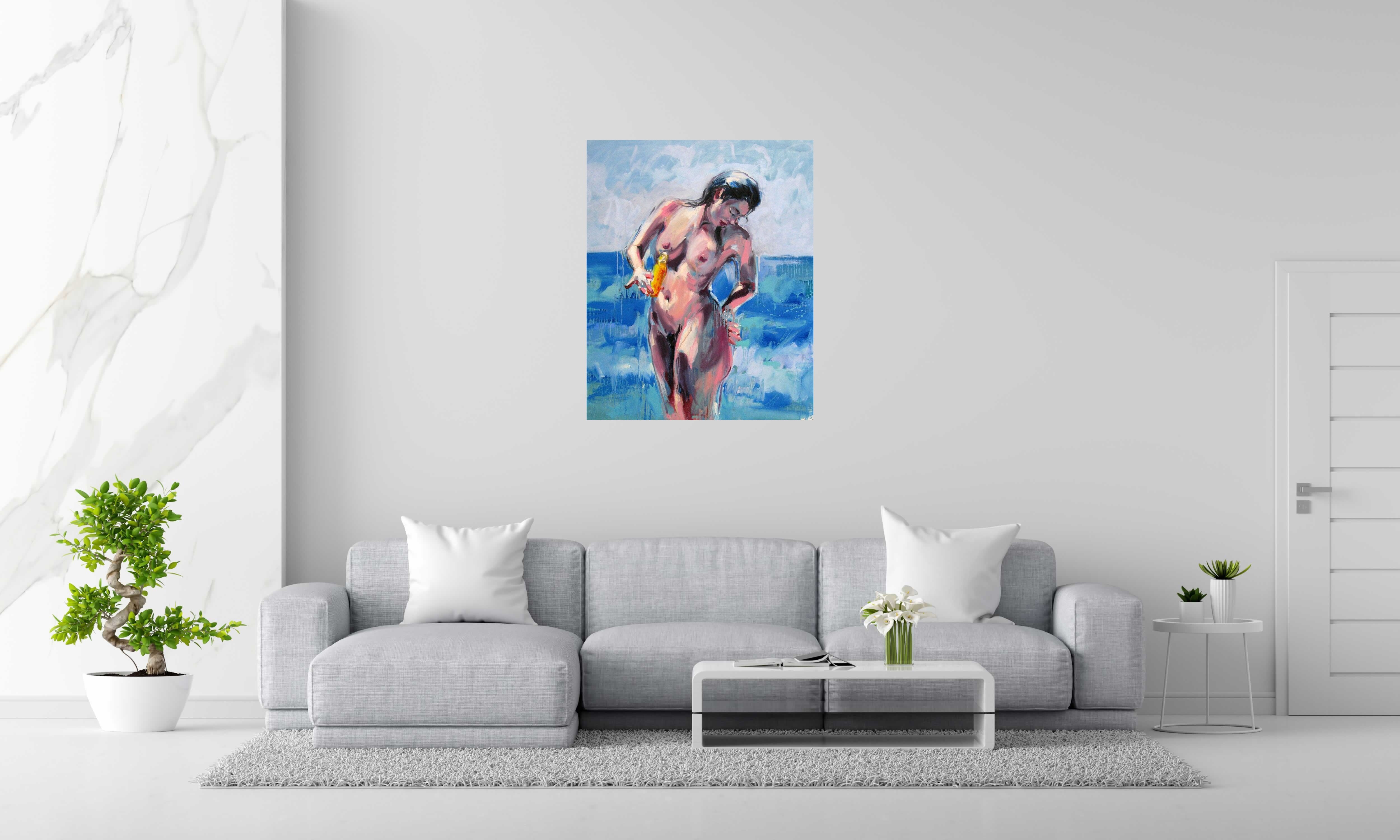 Peinture La plage 13 de OLENA SINIUHINA dans un intérieur – 81 × 100 cm