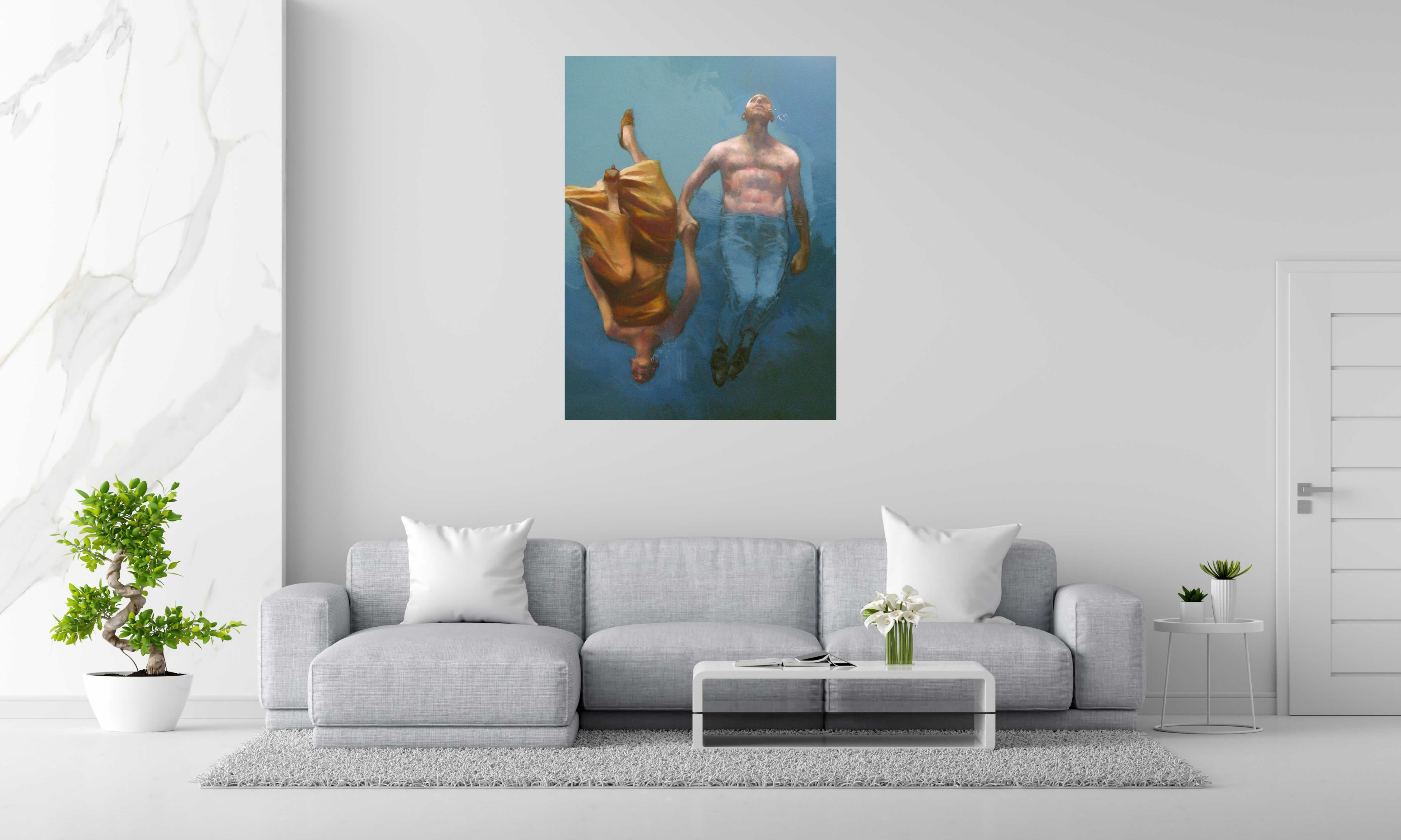 Peinture DEPTHS de OLIVIER MASSEBEUF dans un intérieur – 97 × 130 cm