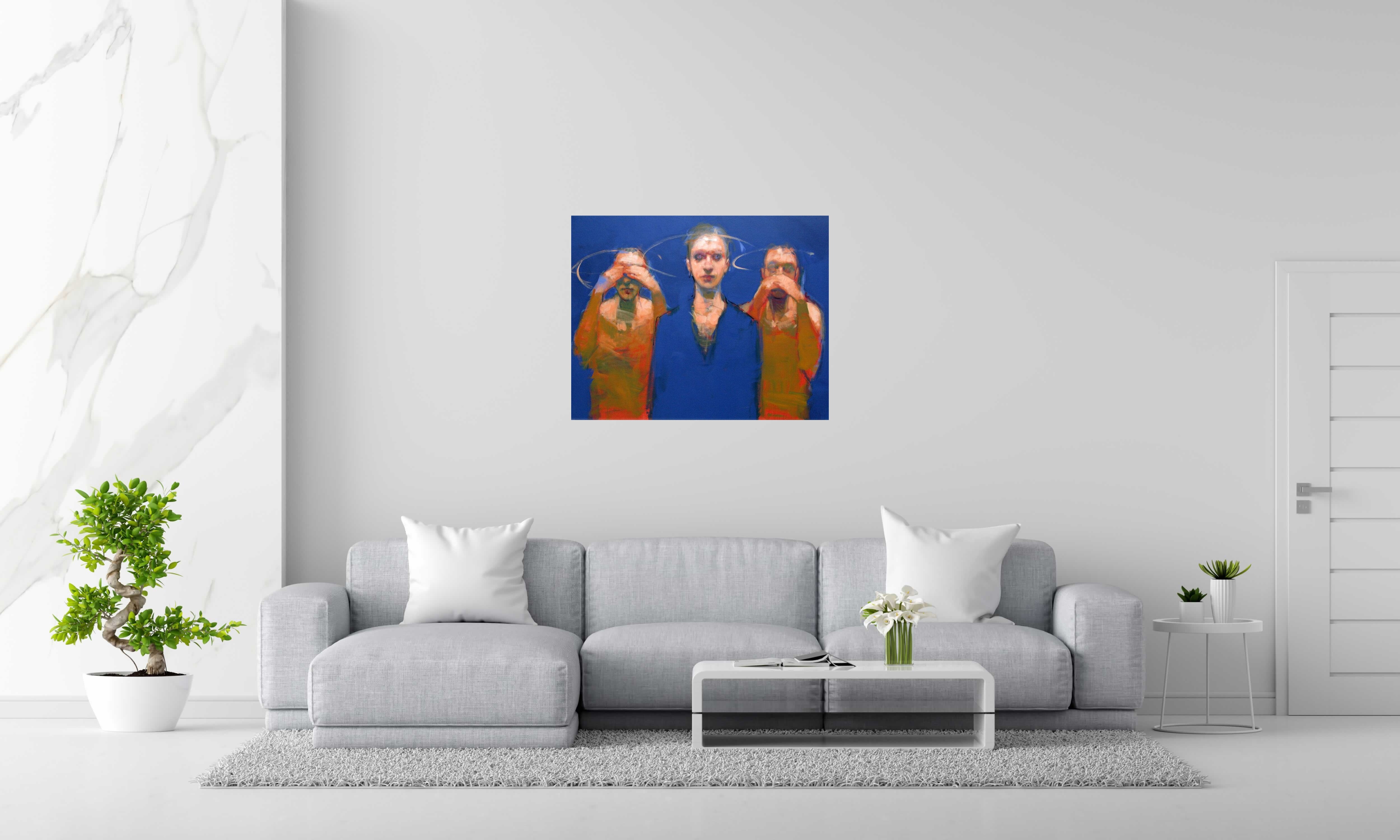 Peinture Holy s**t de OLIVIER MASSEBEUF dans un intérieur – 92 × 73 cm