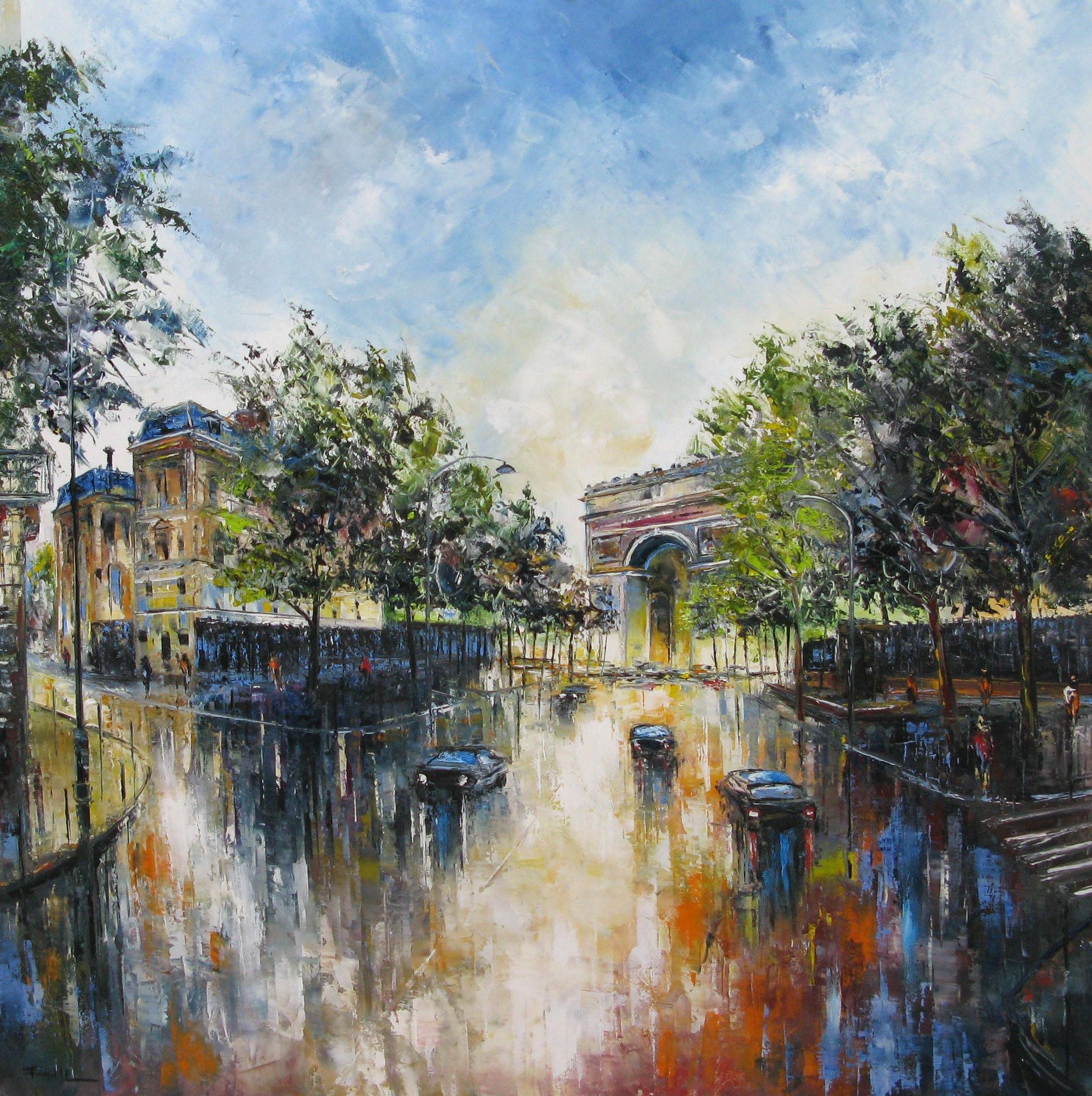 Peinture figurative format xxl L'Etoile, Paris – PHIL – 100 × 100 cm