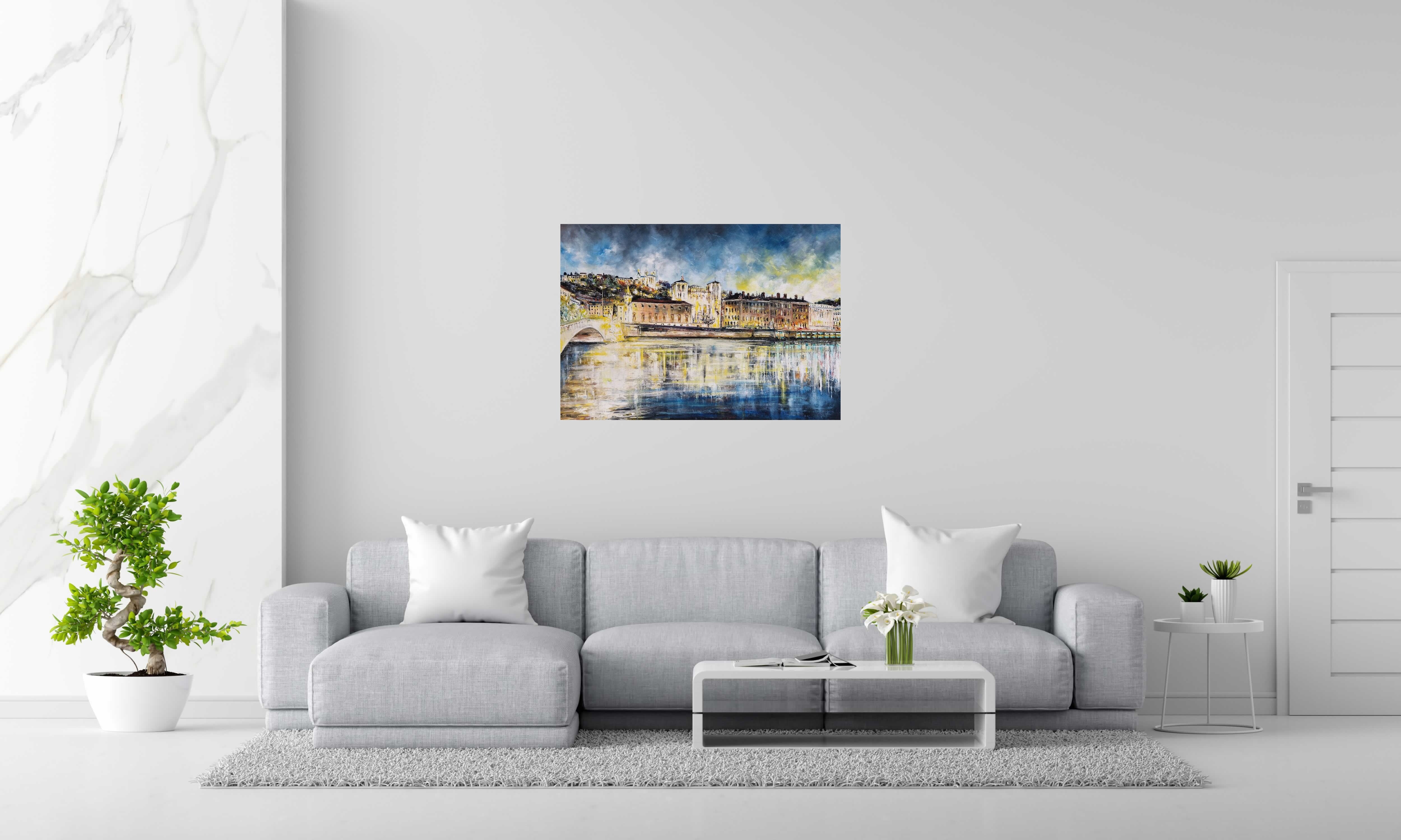 Peinture La Saône, Lyon de PHIL dans un intérieur – 100 × 70 cm