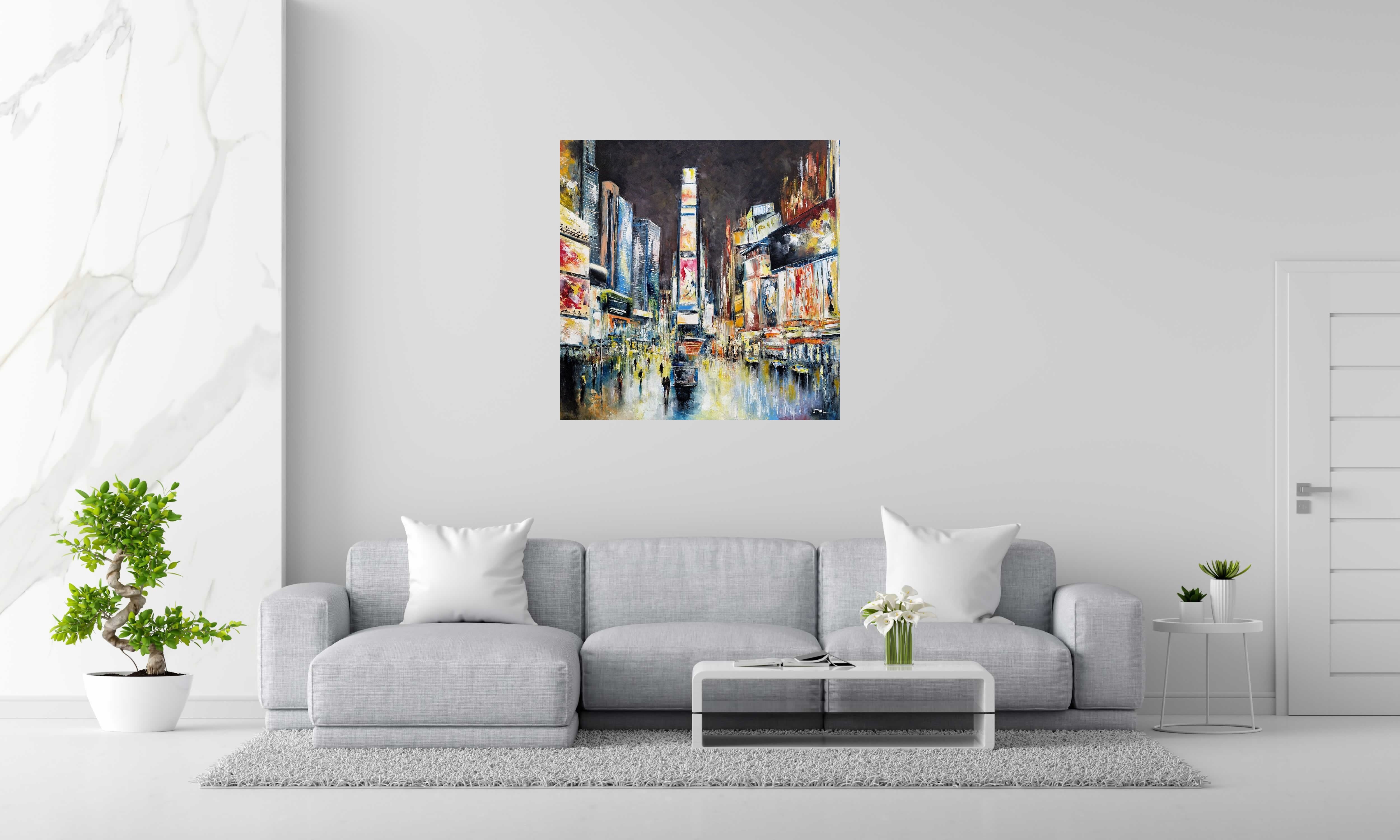 Peinture Shining Time Square - NY de PHIL dans un intérieur – 100 × 100 cm