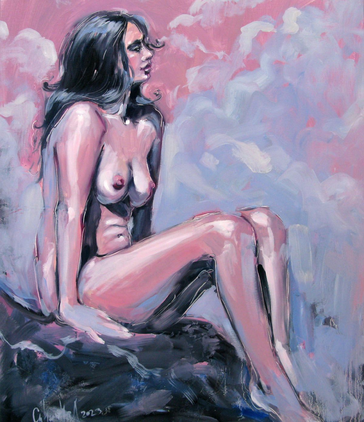 Peinture figurative format xxl rose REVE ROSE – OLENA SINIUHINA – 73 × 92 cm