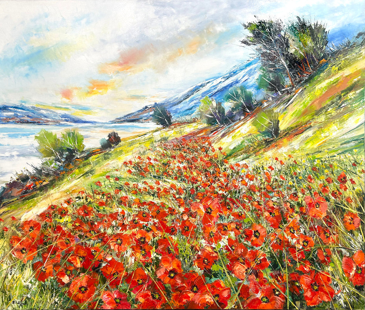 Peinture figurative format xxl rouge Les coquelicots – PHIL – 100 × 120 cm