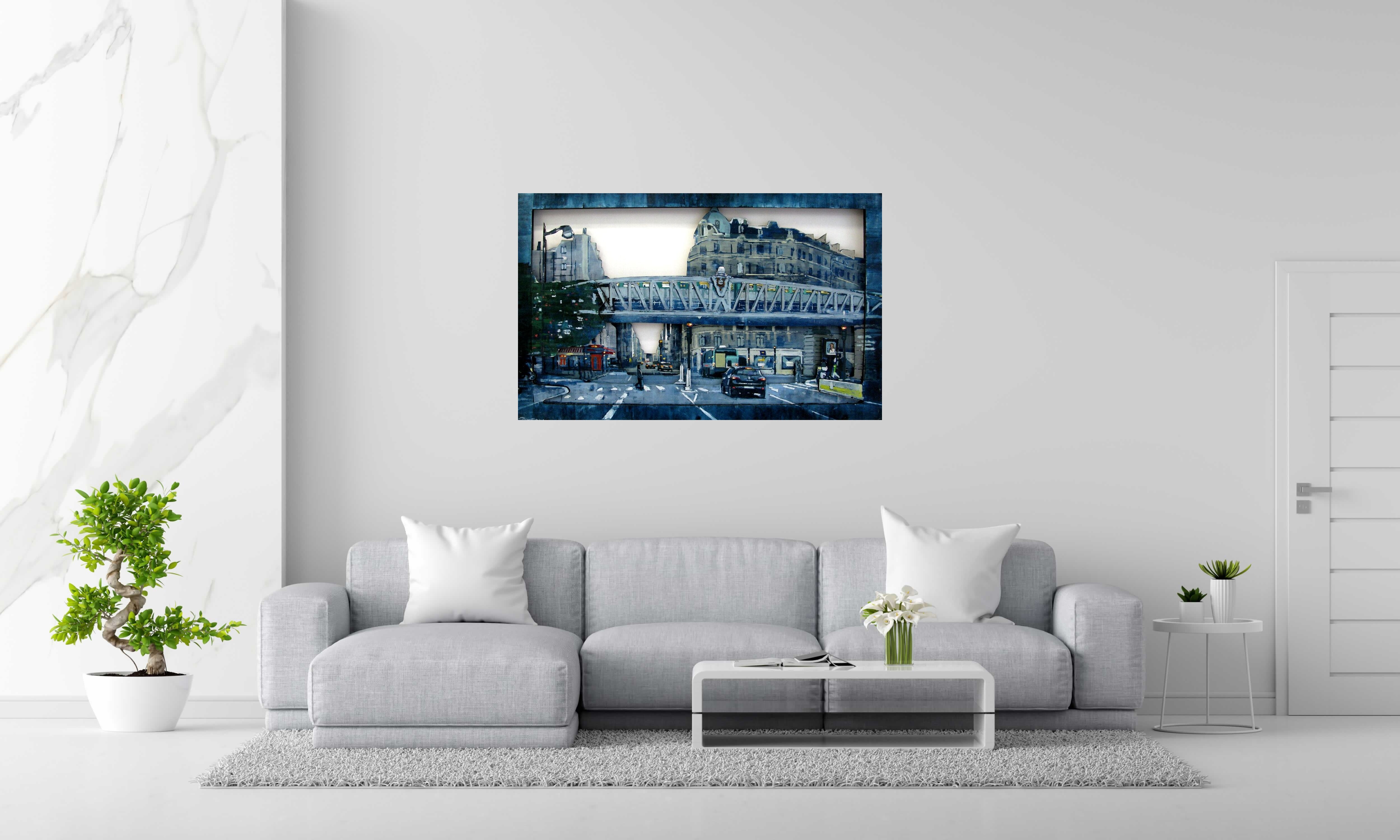 Peinture PLACE HENRI QUEILLE de ADRIEN FAVEAU dans un intérieur – 130 × 81 cm