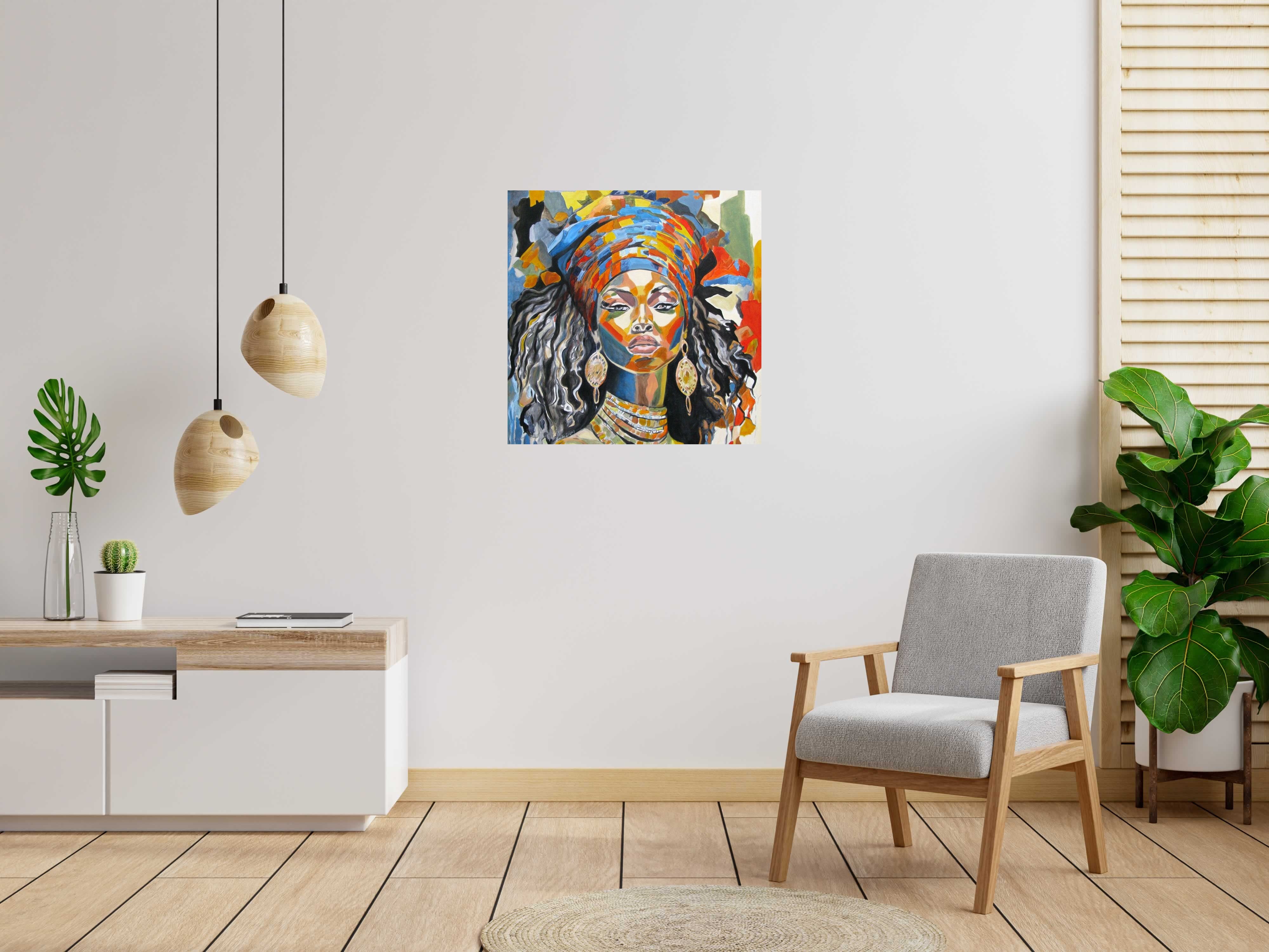 Peinture Afrika de EMILIE CREPIN dans un intérieur – 80 × 80 cm