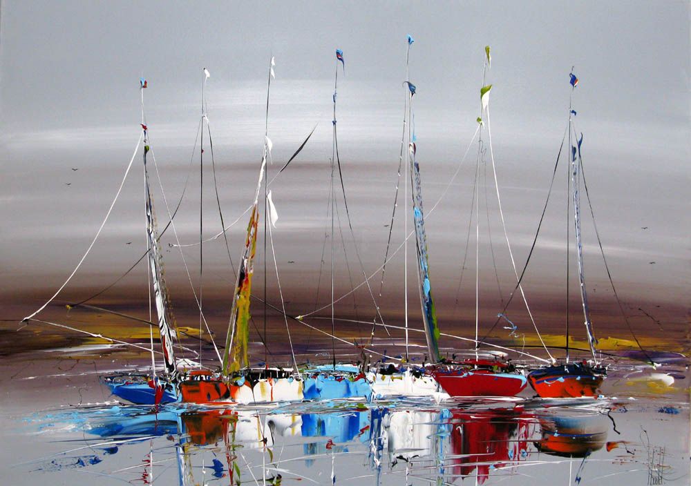 Peinture figurative grand format gris MARINE ABSTRAITE 79 – F. BOUTET – 116 × 81 cm