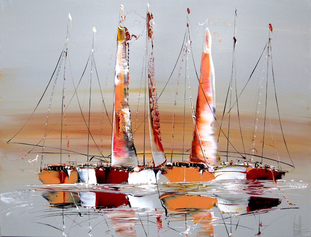 Peinture figurative grand format gris MARINE ABSTRAITE 99 – F. BOUTET – 116 × 89 cm
