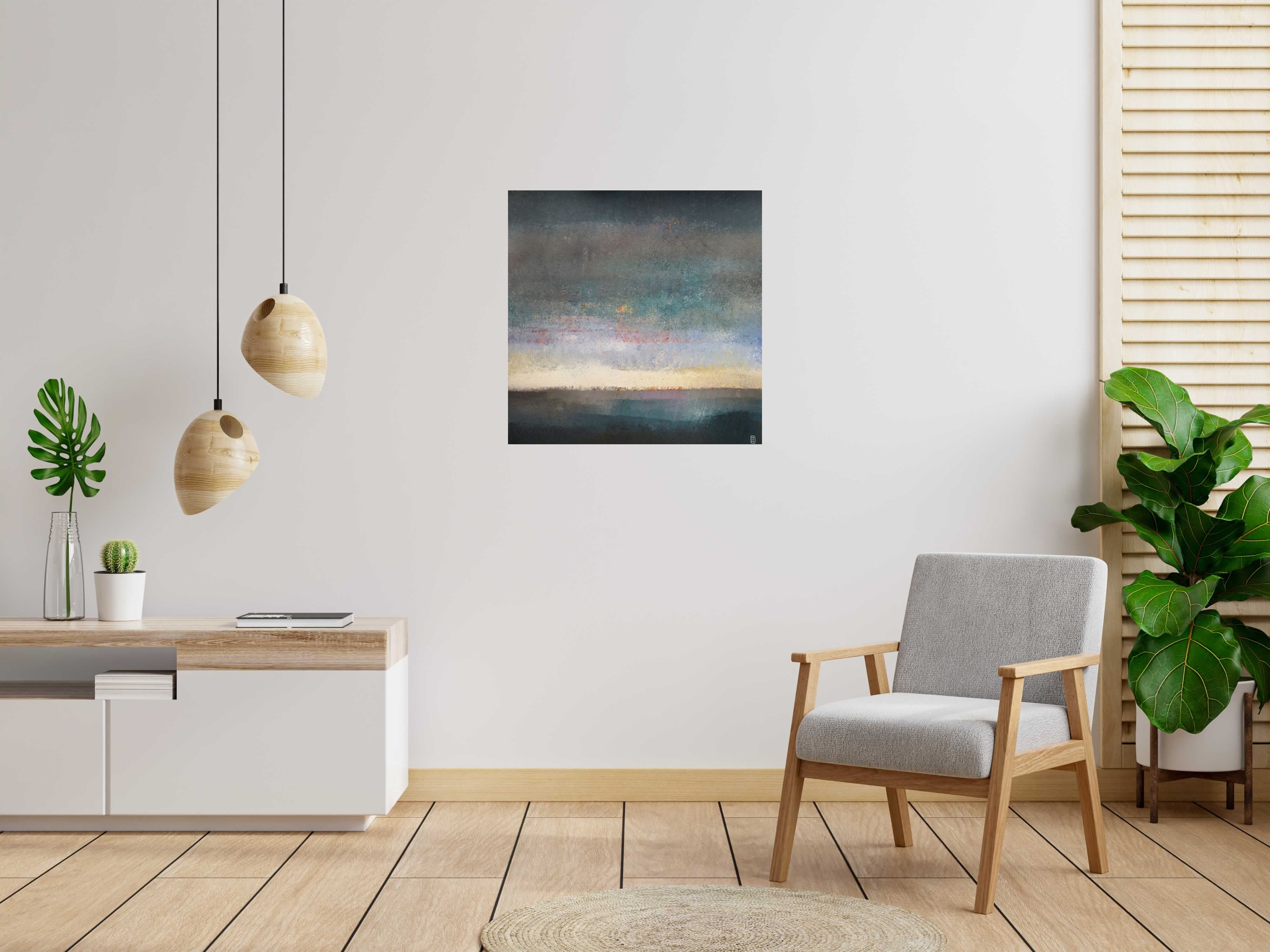 Peinture La plaine 1 de N MAFFRE dans un intérieur – 80 × 80 cm