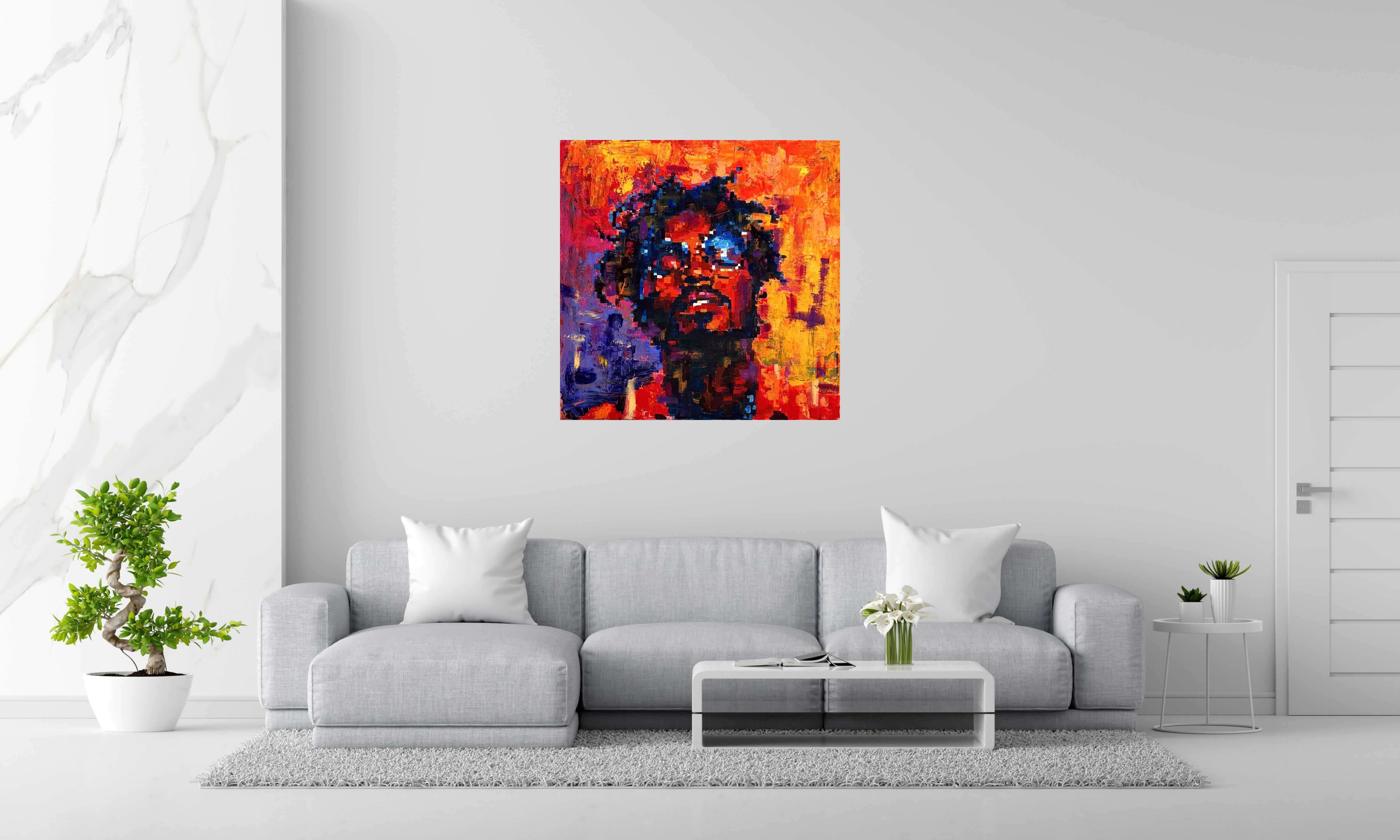 Peinture SOUL de NICOLAS JESBAC dans un intérieur – 100 × 100 cm