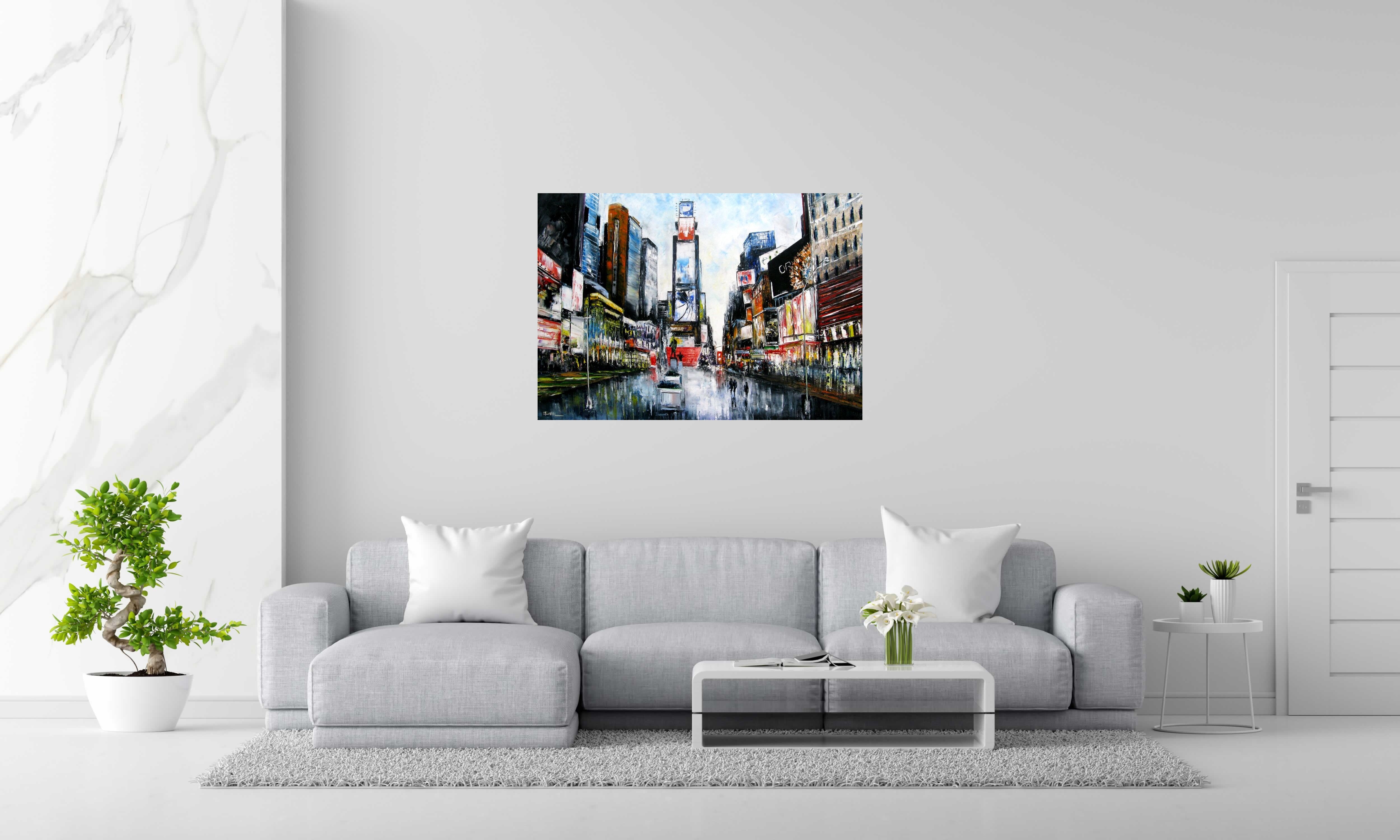Peinture Au centre de Time Square de PHIL dans un intérieur – 116 × 81 cm