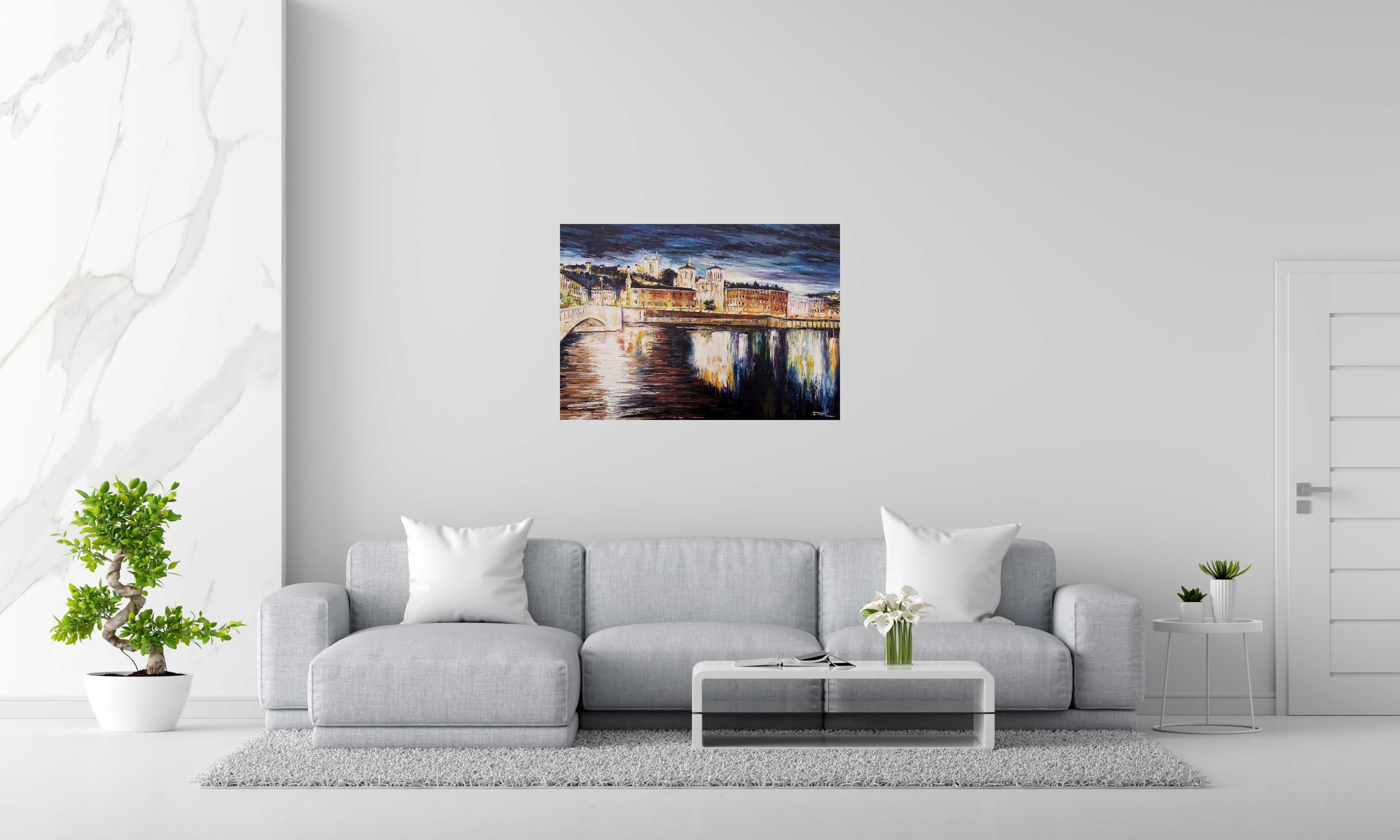 Peinture Quai de la Saône, Lyon de PHIL dans un intérieur – 100 × 70 cm