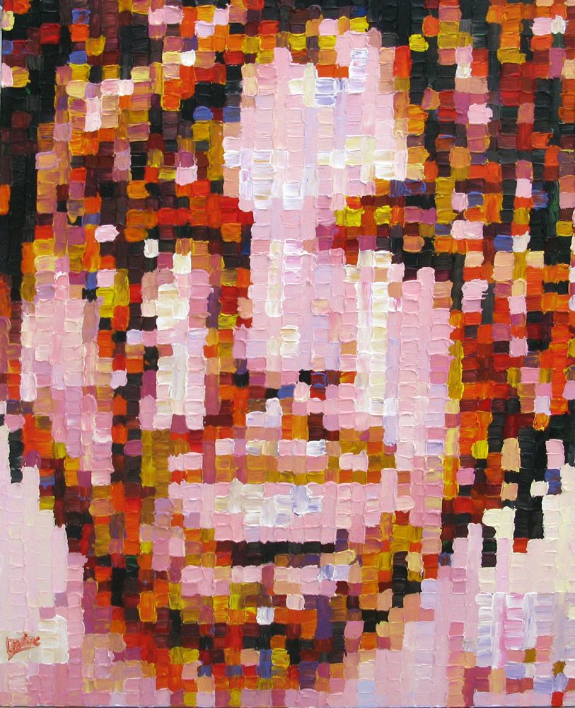 Peinture figurative grand format rose LOCKS – NICOLAS JESBAC – 80 × 100 cm