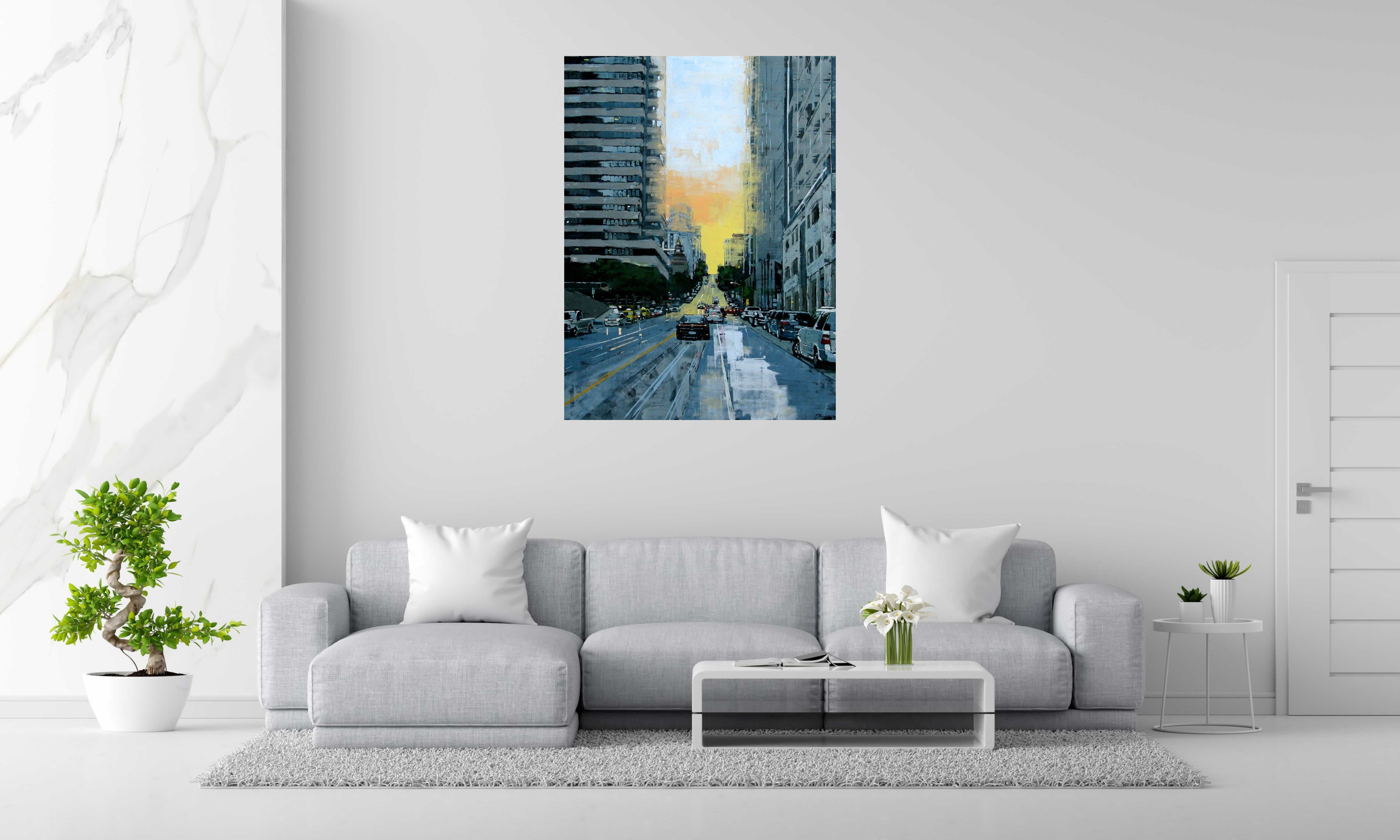 Peinture CALIFORNIA STREET de ADRIEN FAVEAU dans un intérieur – 97 × 130 cm