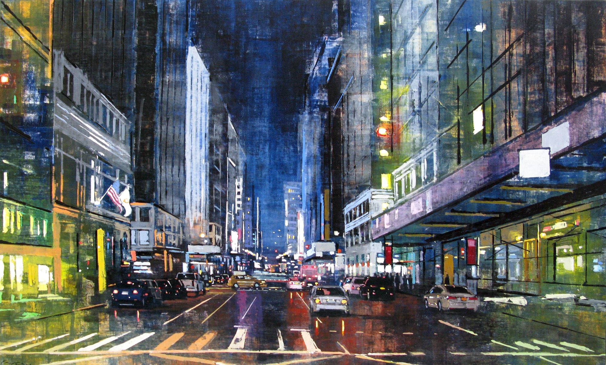 Peinture figurative grande taille Manhattan Night Lights – ADRIEN FAVEAU – 162 × 97 cm
