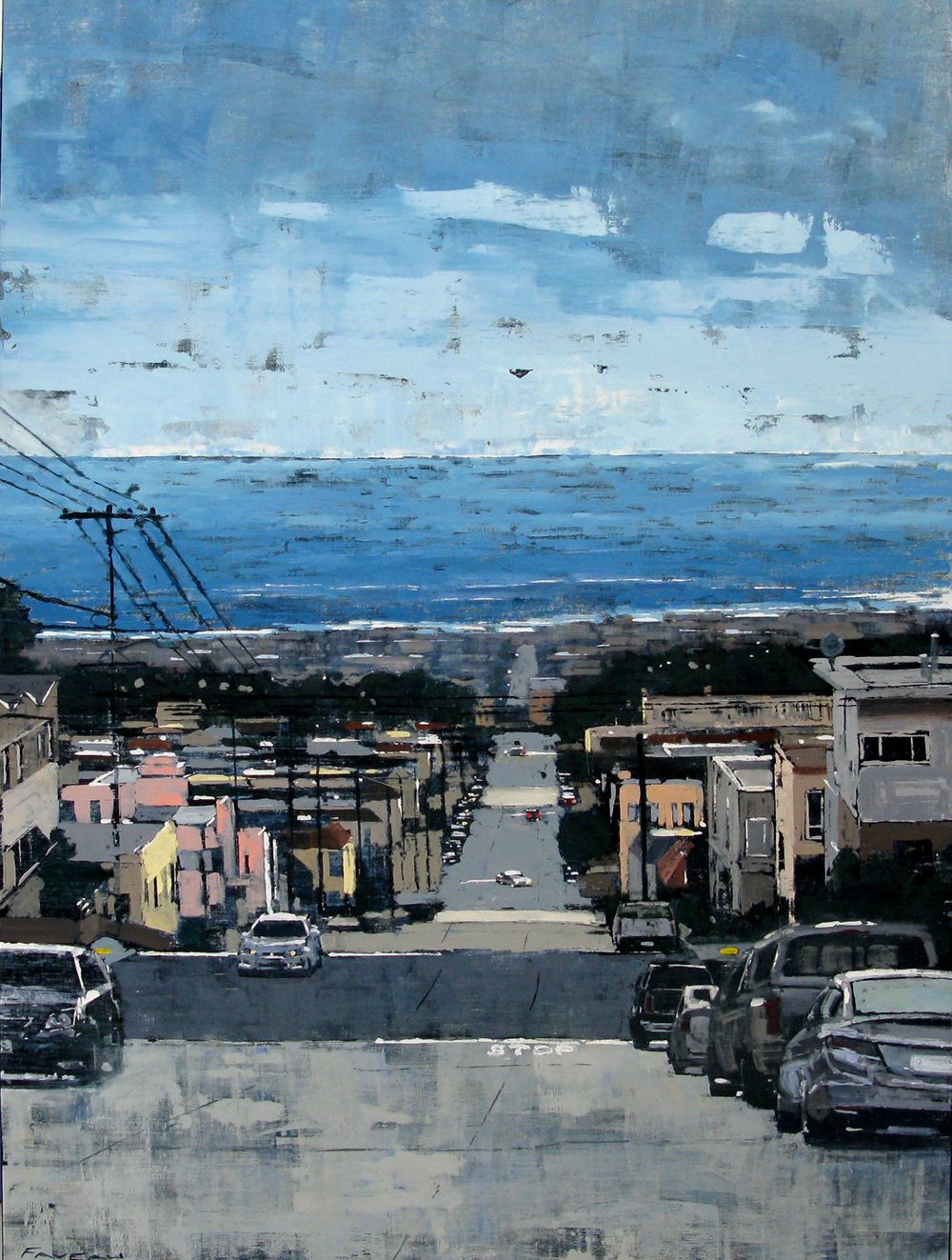 Peinture figurative grande taille Pacific Ocean, San Francisco – ADRIEN FAVEAU – 130 × 97 cm