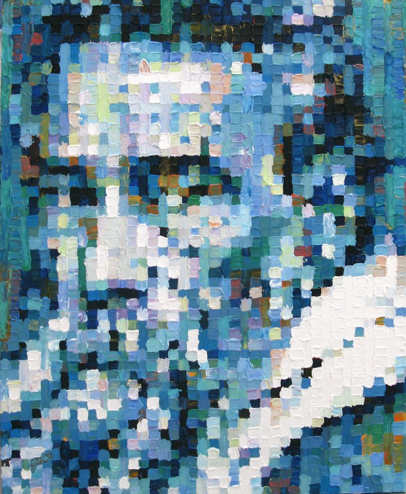 Peinture figurative grande taille bleu L'INTOUCHABLE – NICOLAS JESBAC – 81 × 100 cm