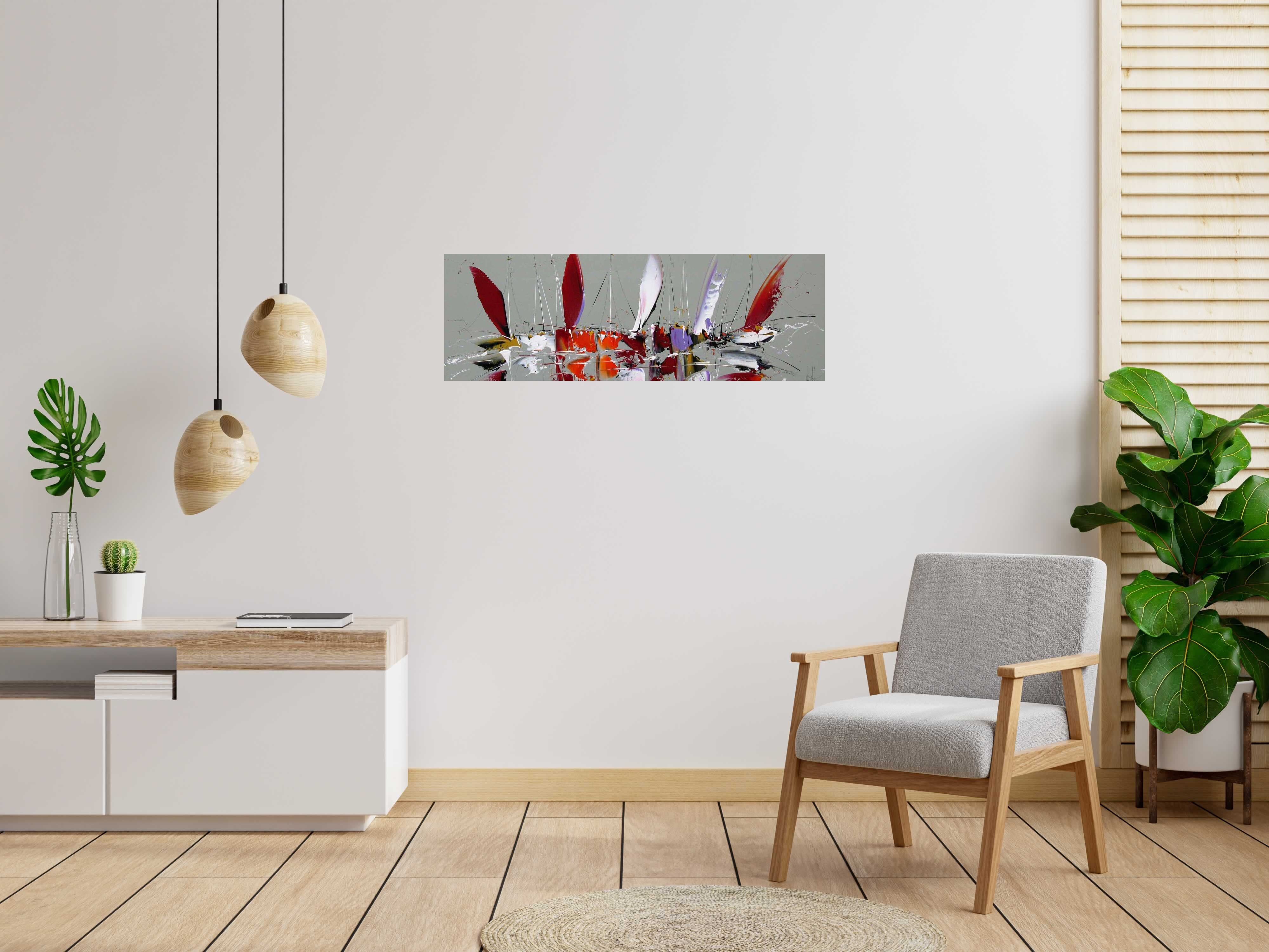 Peinture Marine abstraite 2023-38 de F. BOUTET dans un intérieur – 120 × 40 cm
