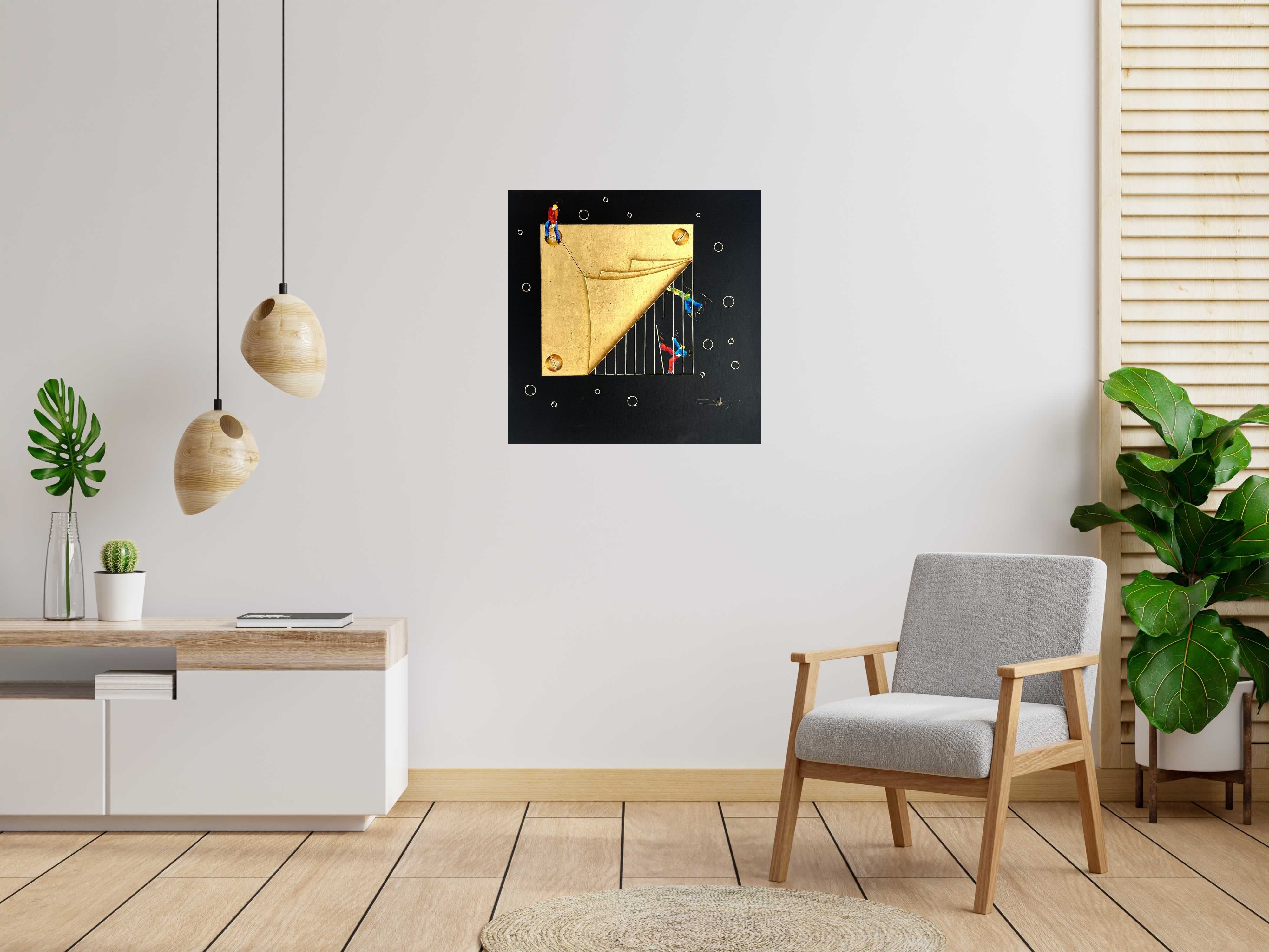 Peinture Le Déconfinement de Geneviève Canto dans un intérieur – 80 × 80 cm