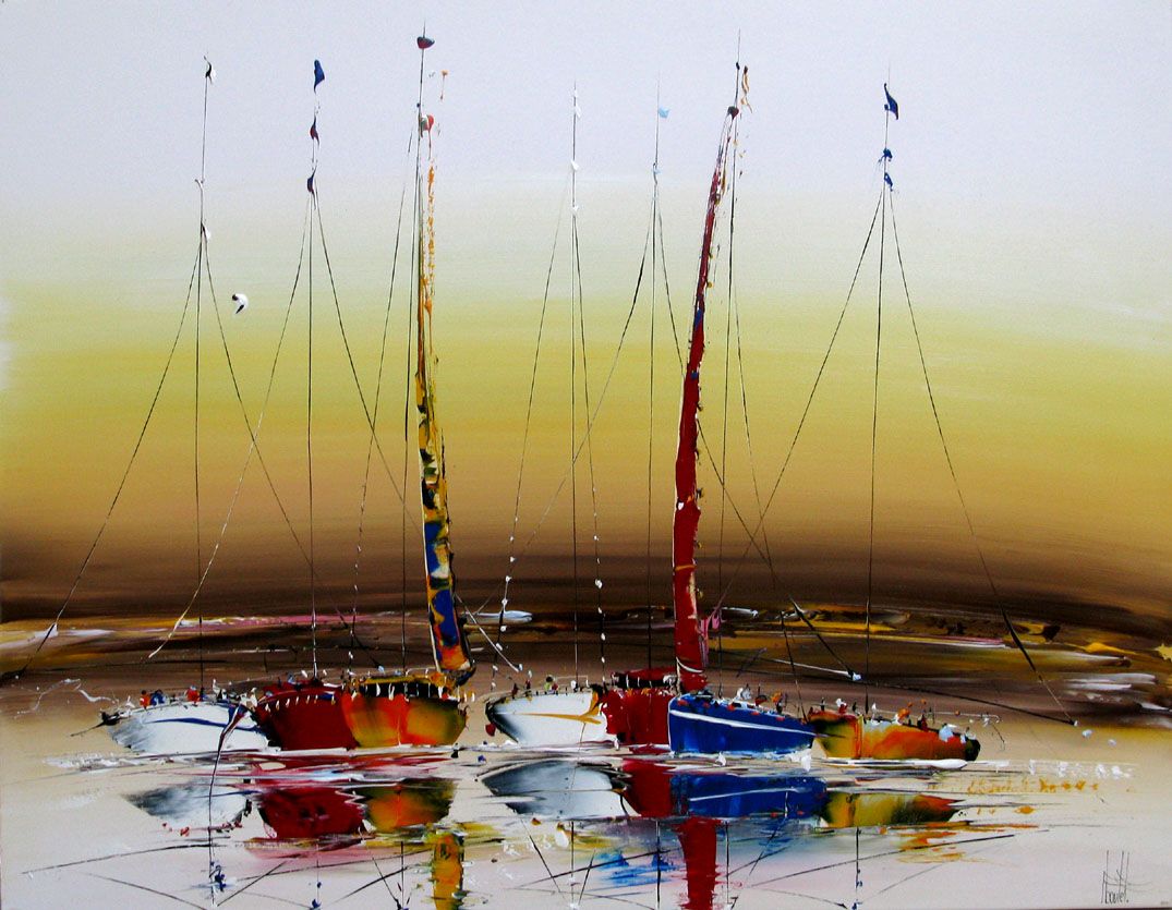 Peinture figurative grande taille gris MARINE ABSTRAITE 113 – F. BOUTET – 116 × 89 cm