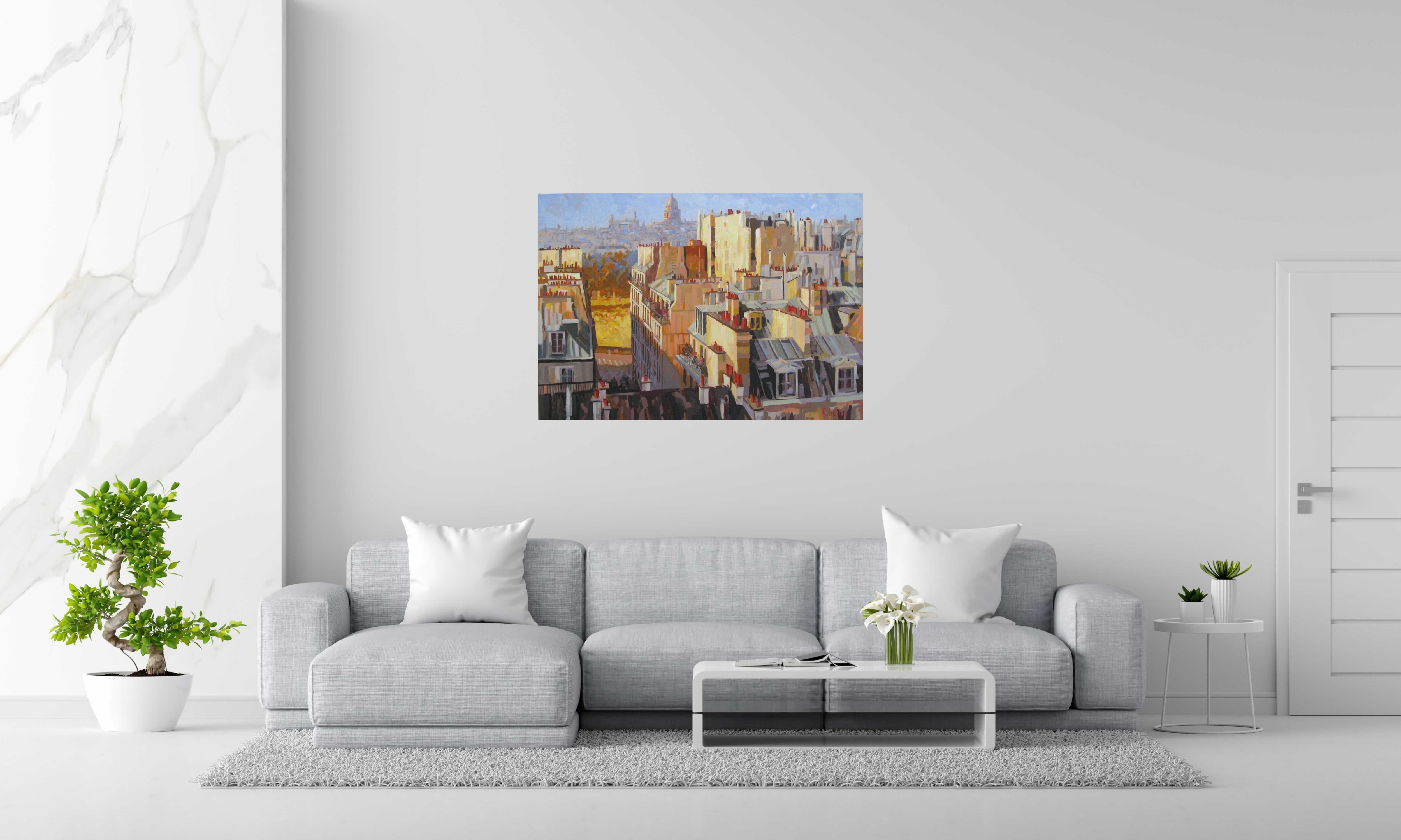 Peinture Seine dorée de HEATON RUDYARD dans un intérieur – 81 × 116 cm